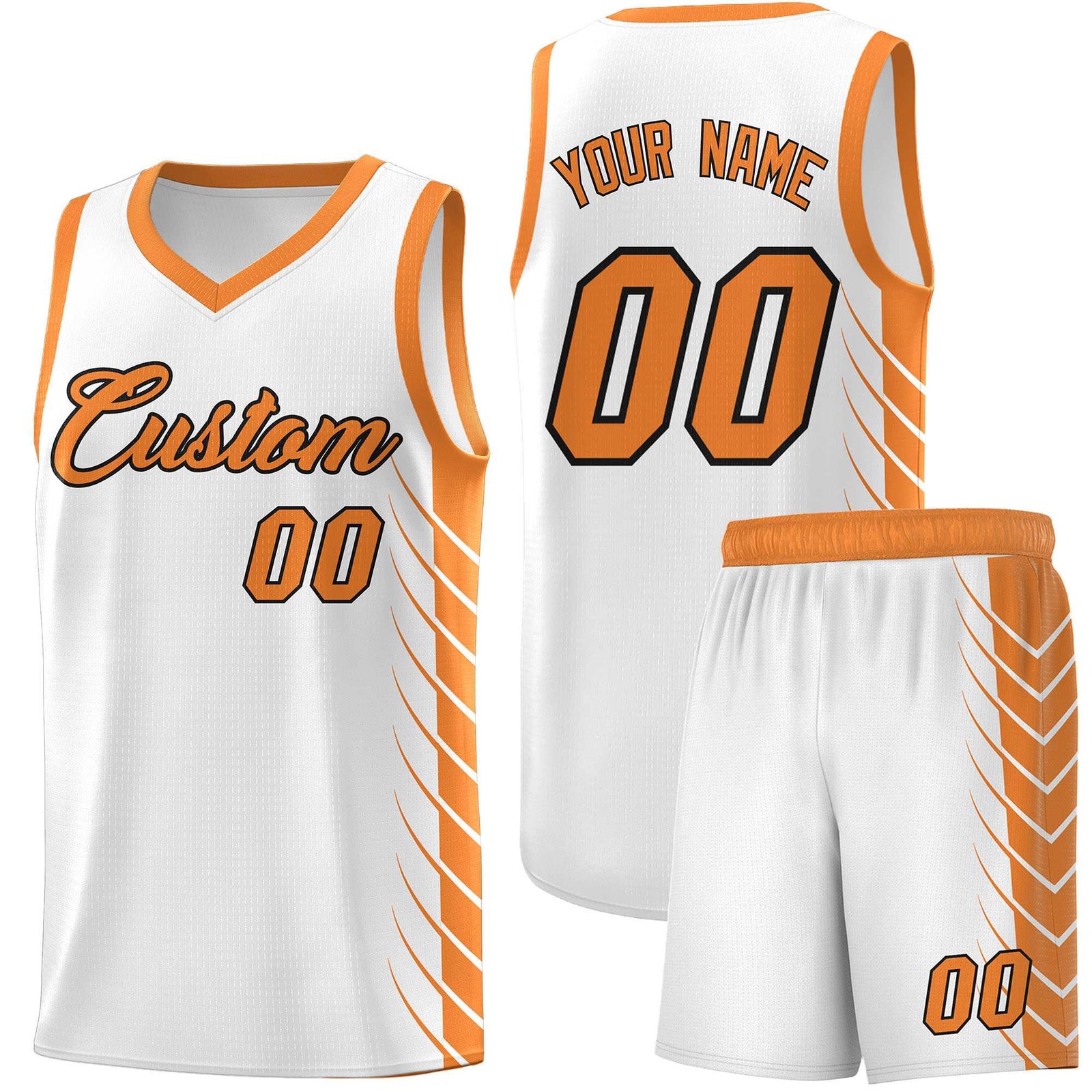 Custom White Gold Orange Personalized Side Symmetrical Line Pattern Sports Uniform Basketball Jersey