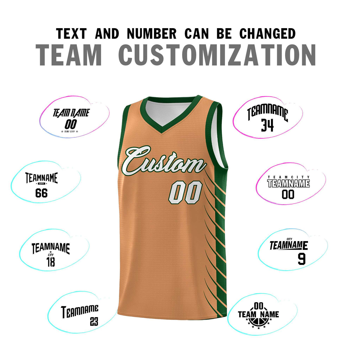 Custom Buckskin Brown Green Personalized Side Symmetrical Line Pattern Sports Uniform Basketball Jersey