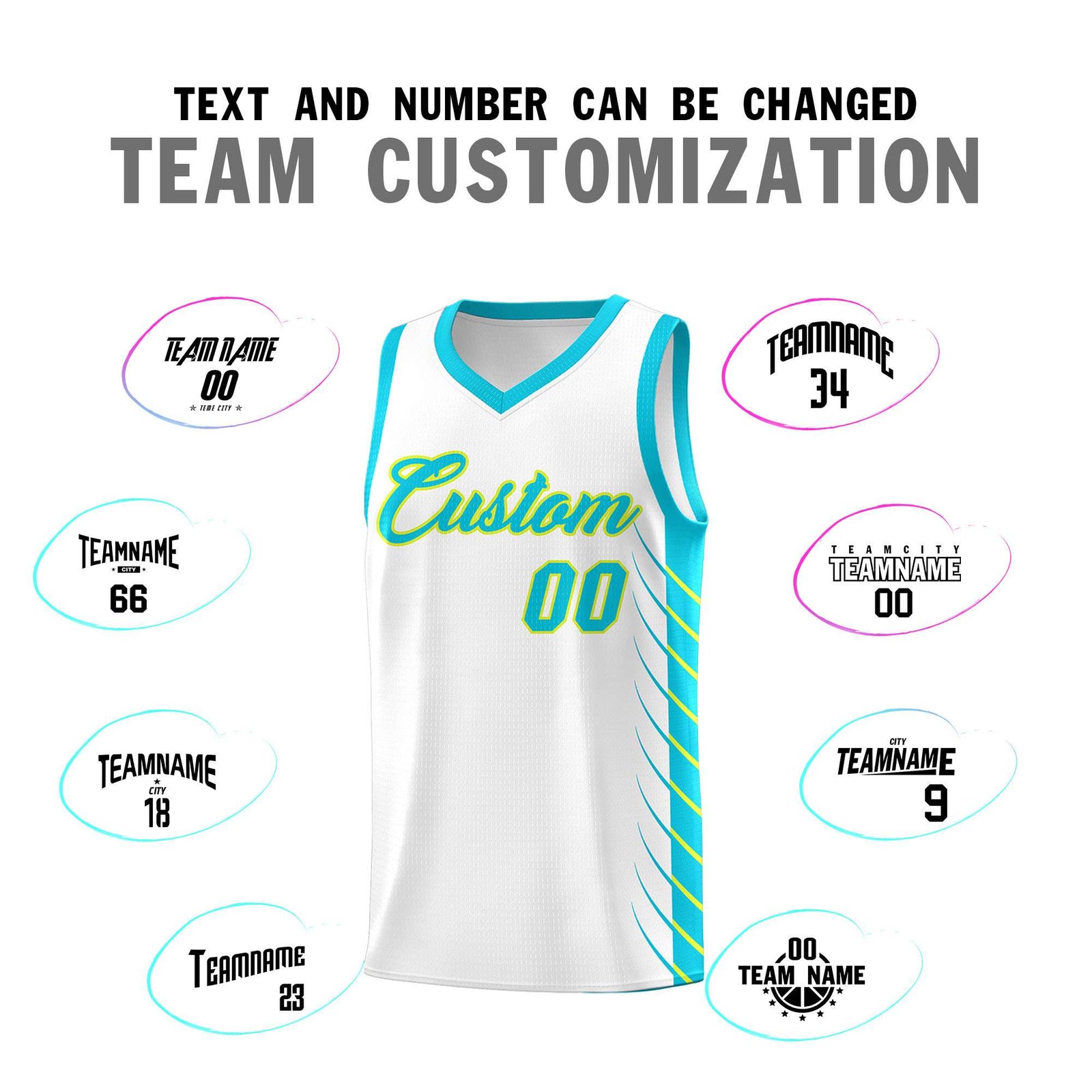 Custom White Sky Blue Personalized Side Symmetrical Line Pattern Sports Uniform Basketball Jersey