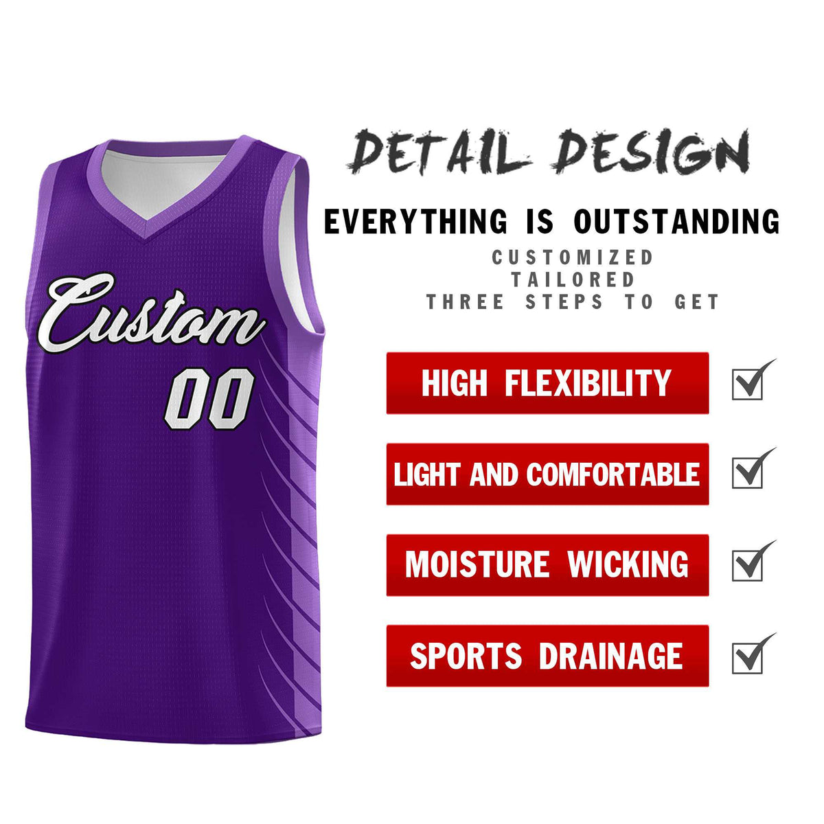 Custom Purple Light Purple Personalized Side Symmetrical Line Pattern Sports Uniform Basketball Jersey