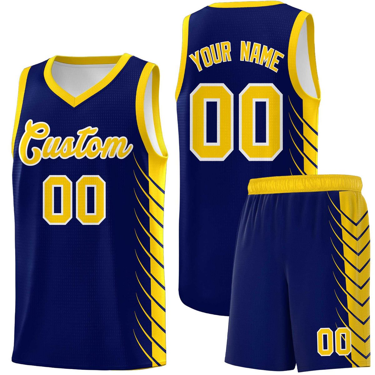 Custom Navy Gold Personalized Side Symmetrical Line Pattern Sports Uniform Basketball Jersey| KXKSHOP