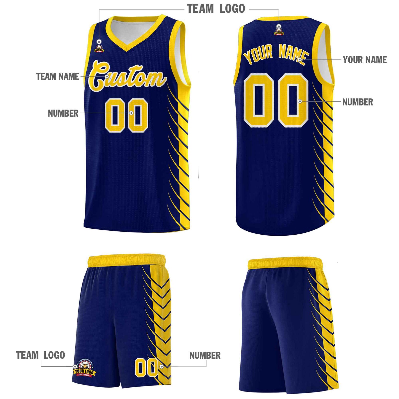 Custom Navy Gold Personalized Side Symmetrical Line Pattern Sports Uniform Basketball Jersey| KXKSHOP