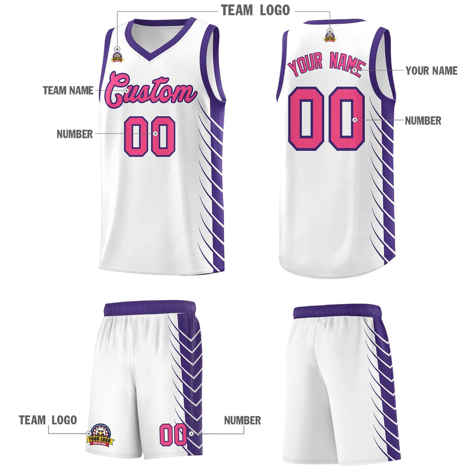 Custom White Purple Personalized Side Symmetrical Line Pattern Sports Uniform Basketball Jersey| KXKSHOP