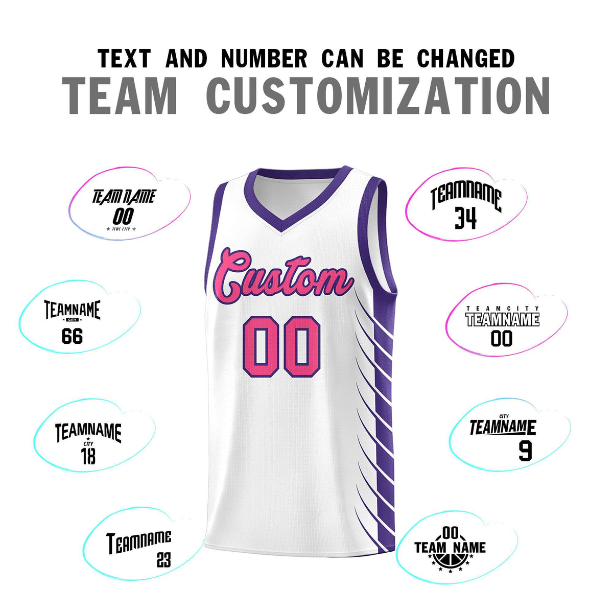 Custom White Purple Personalized Side Symmetrical Line Pattern Sports Uniform Basketball Jersey| KXKSHOP