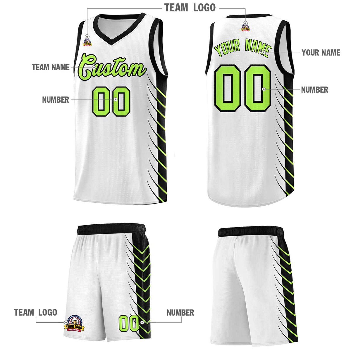 Custom White Black Personalized Side Symmetrical Line Pattern Sports Uniform Basketball Jersey