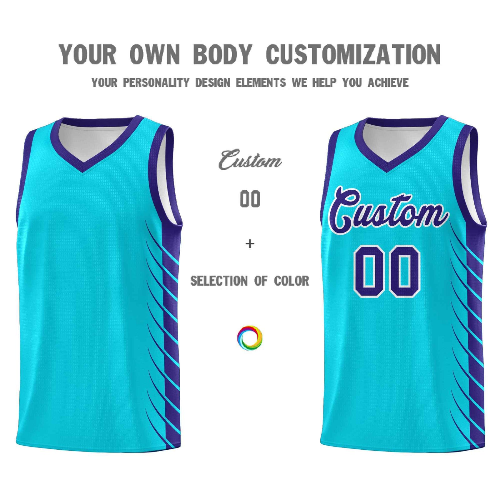 Custom Sky Blue Royal Personalized Side Symmetrical Line Pattern Sports Uniform Basketball Jersey| KXKSHOP