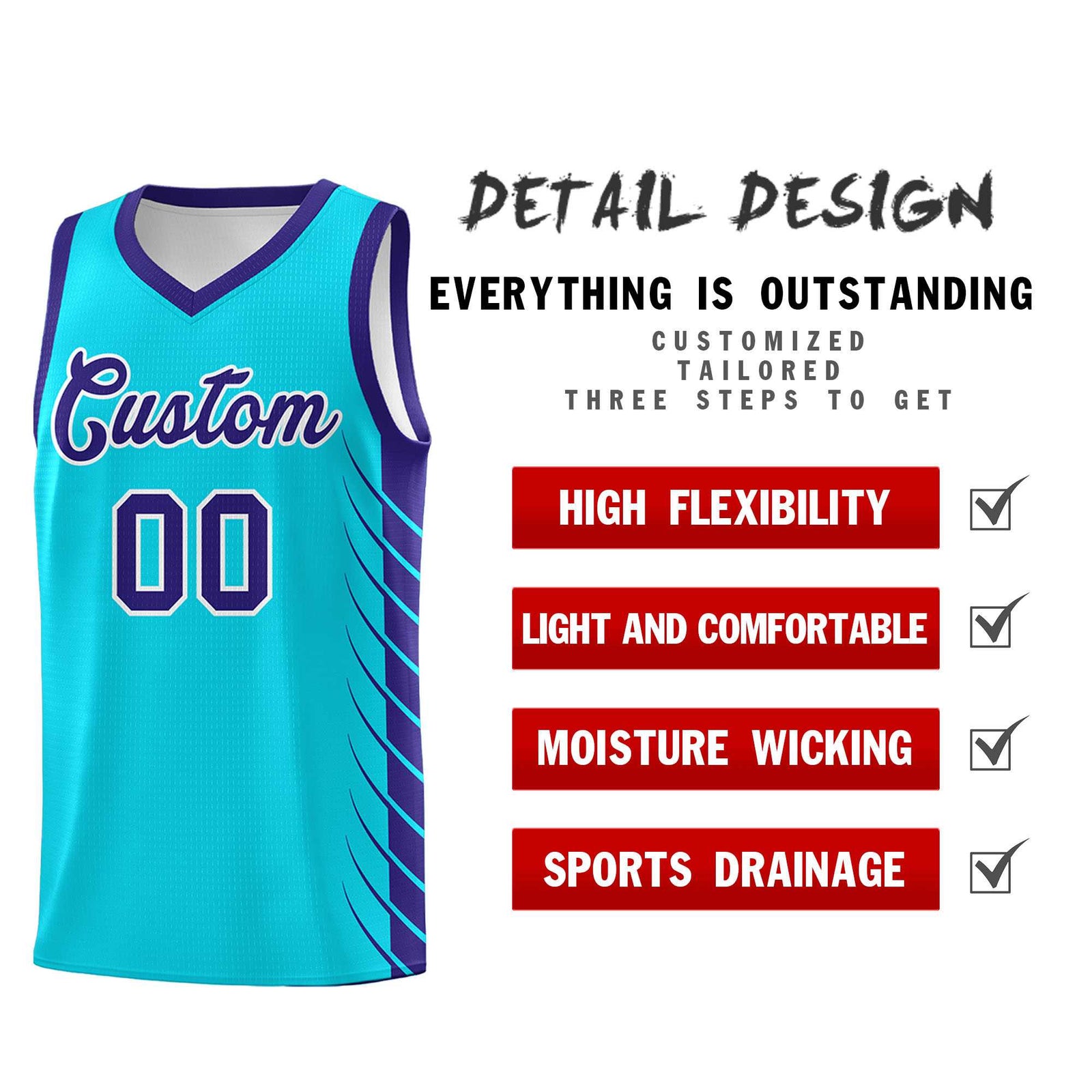 Custom Sky Blue Royal Personalized Side Symmetrical Line Pattern Sports Uniform Basketball Jersey| KXKSHOP