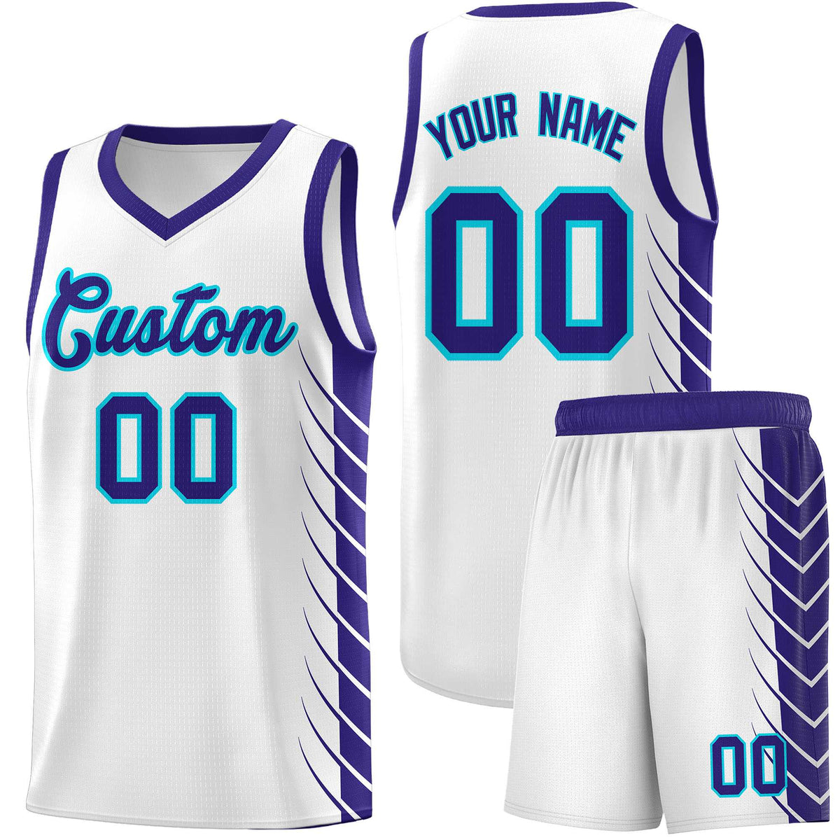 Custom White Royal Personalized Side Symmetrical Line Pattern Sports Uniform Basketball Jersey| KXKSHOP