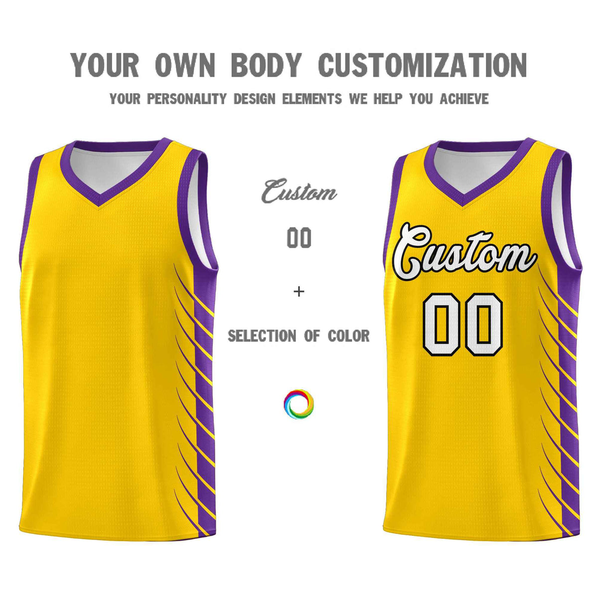 Custom Gold Purple Personalized Side Symmetrical Line Pattern Sports Uniform Basketball Jersey| KXKSHOP