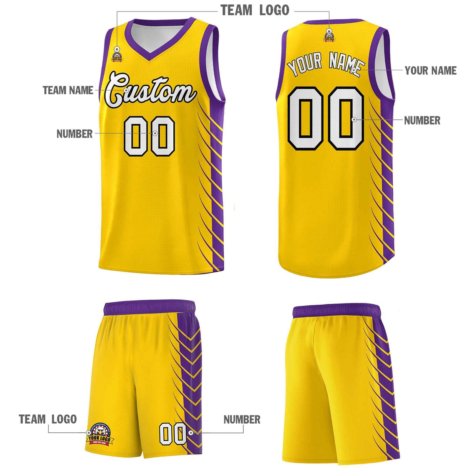 Custom Gold Purple Personalized Side Symmetrical Line Pattern Sports Uniform Basketball Jersey| KXKSHOP