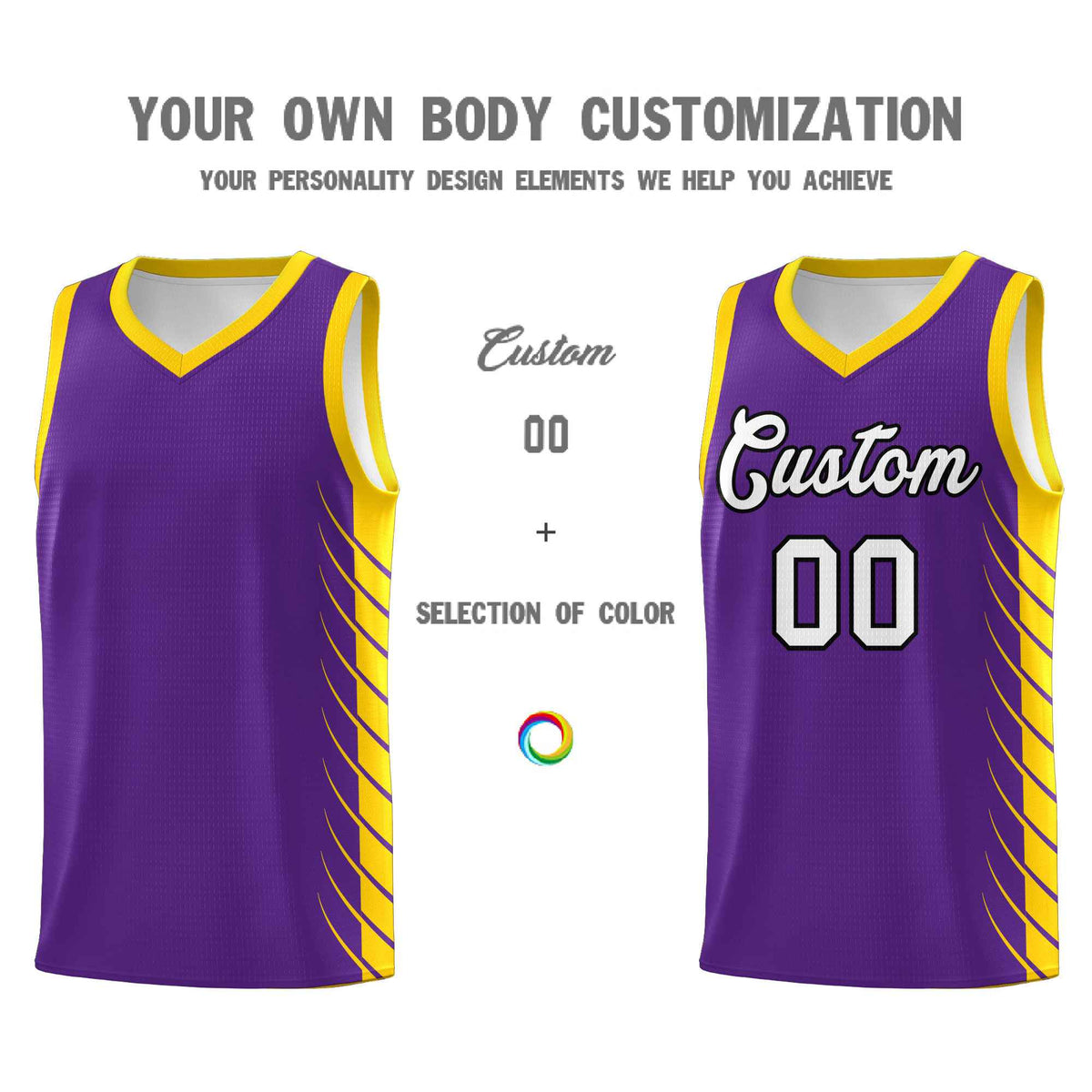 Custom Purple Gold Personalized Side Symmetrical Line Pattern Sports Uniform Basketball Jersey| KXKSHOP