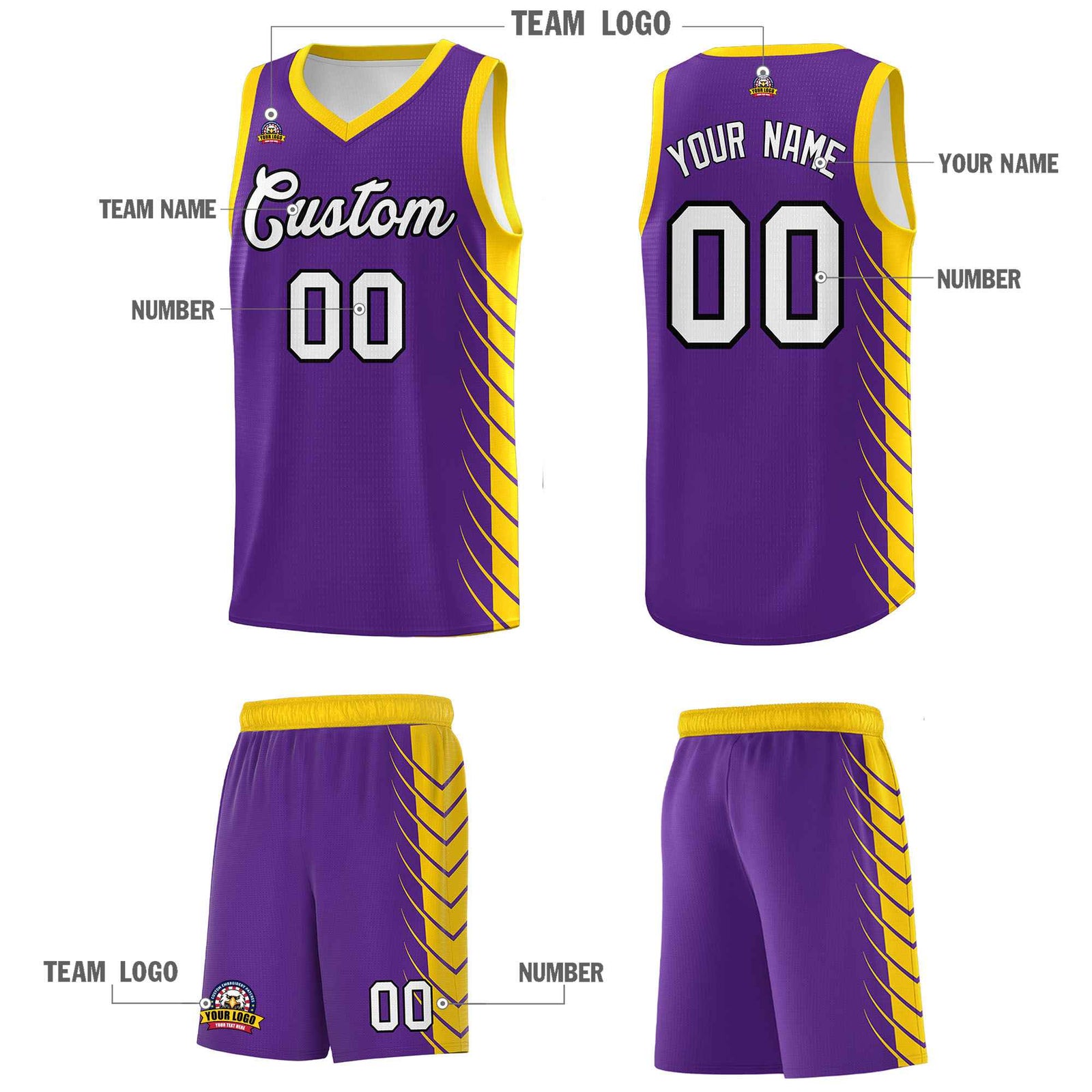 Custom Purple Gold Personalized Side Symmetrical Line Pattern Sports Uniform Basketball Jersey| KXKSHOP