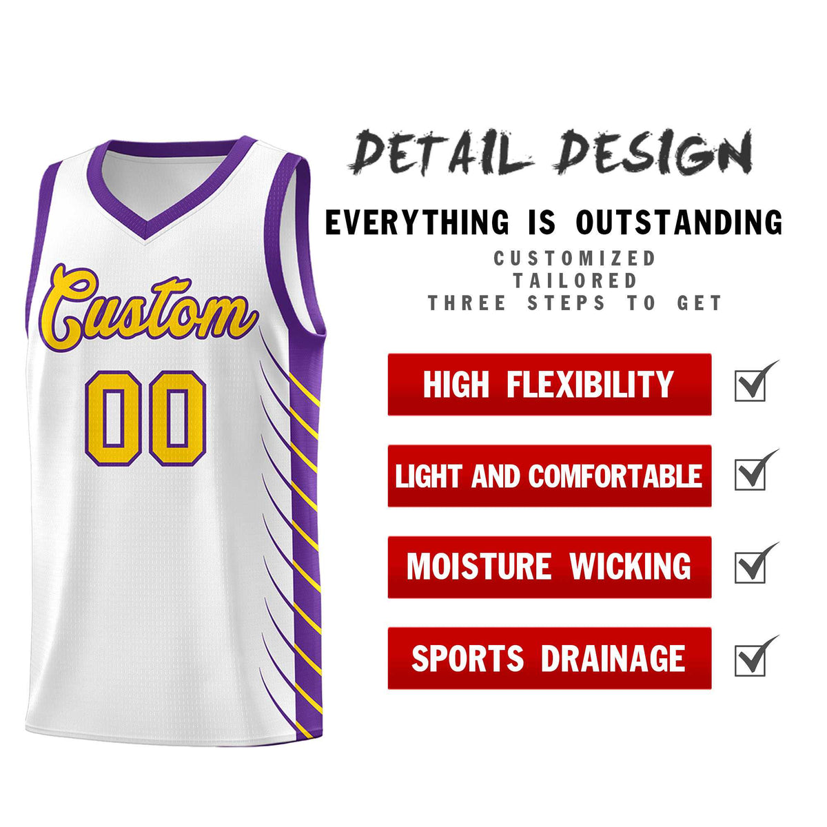 Custom White Purple Personalized Side Symmetrical Line Pattern Sports Uniform Basketball Jersey| KXKSHOP