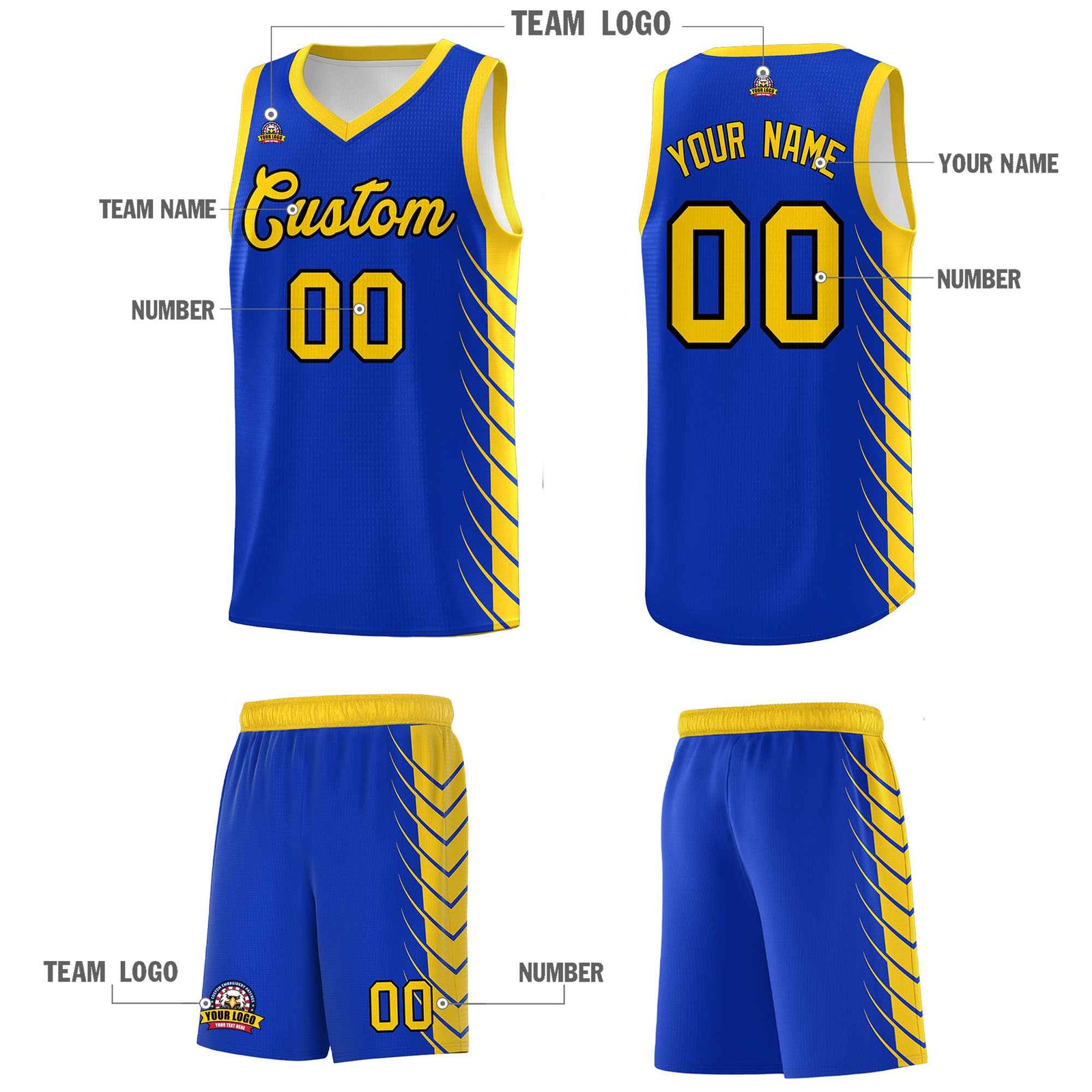 Custom Royal Gold Personalized Side Symmetrical Line Pattern Sports Uniform Basketball Jersey| KXKSHOP