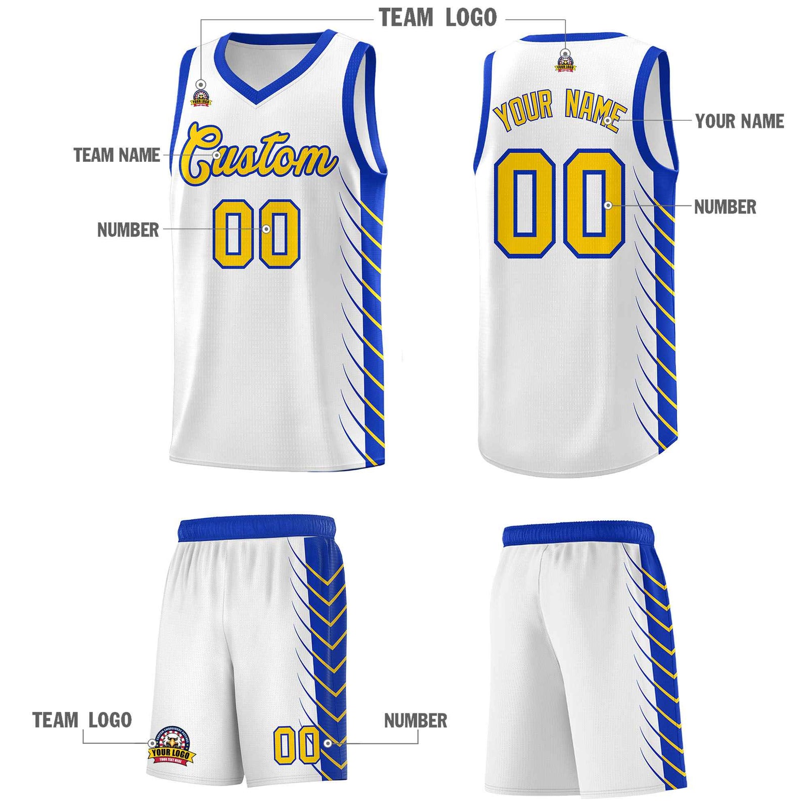 Custom White Royal Personalized Side Symmetrical Line Pattern Sports Uniform Basketball Jersey| KXKSHOP