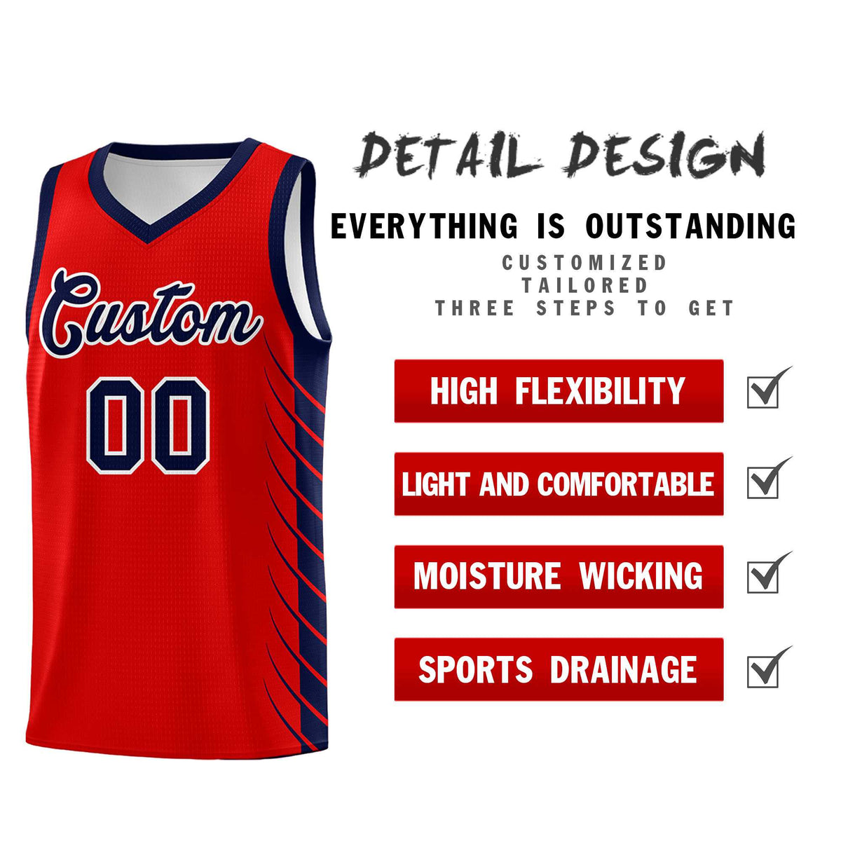 Custom Red Navy Personalized Side Symmetrical Line Pattern Sports Uniform Basketball Jersey| KXKSHOP