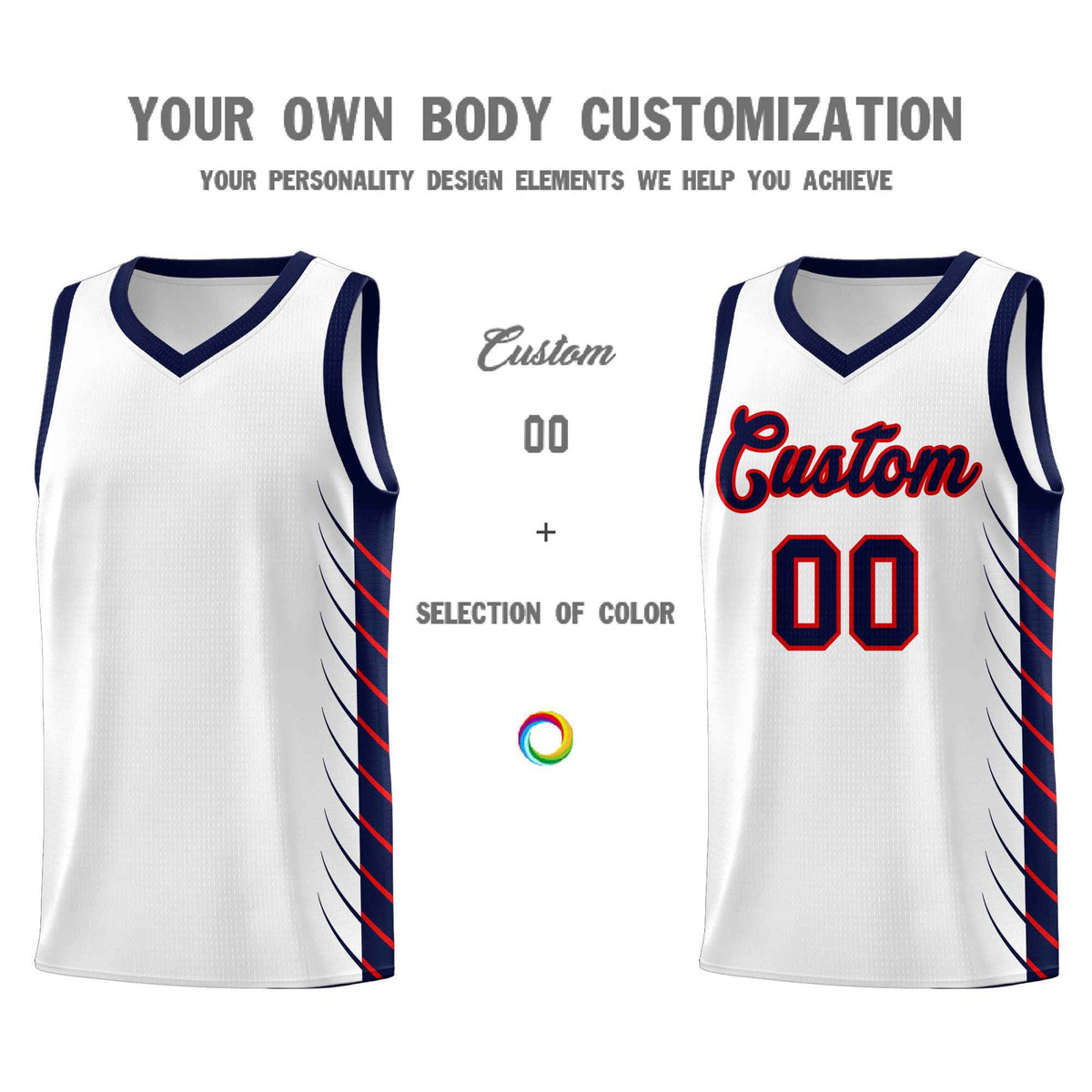 Custom White Navy Personalized Side Symmetrical Line Pattern Sports Uniform Basketball Jersey| KXKSHOP