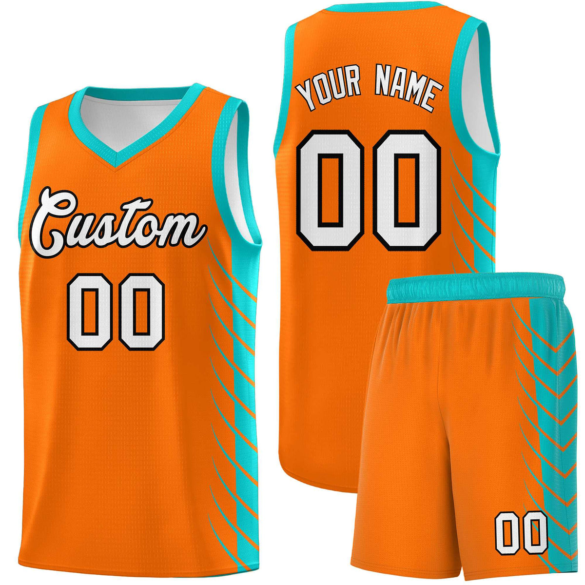 Custom Orange Aqua Personalized Side Symmetrical Line Pattern Sports Uniform Basketball Jersey| KXKSHOP