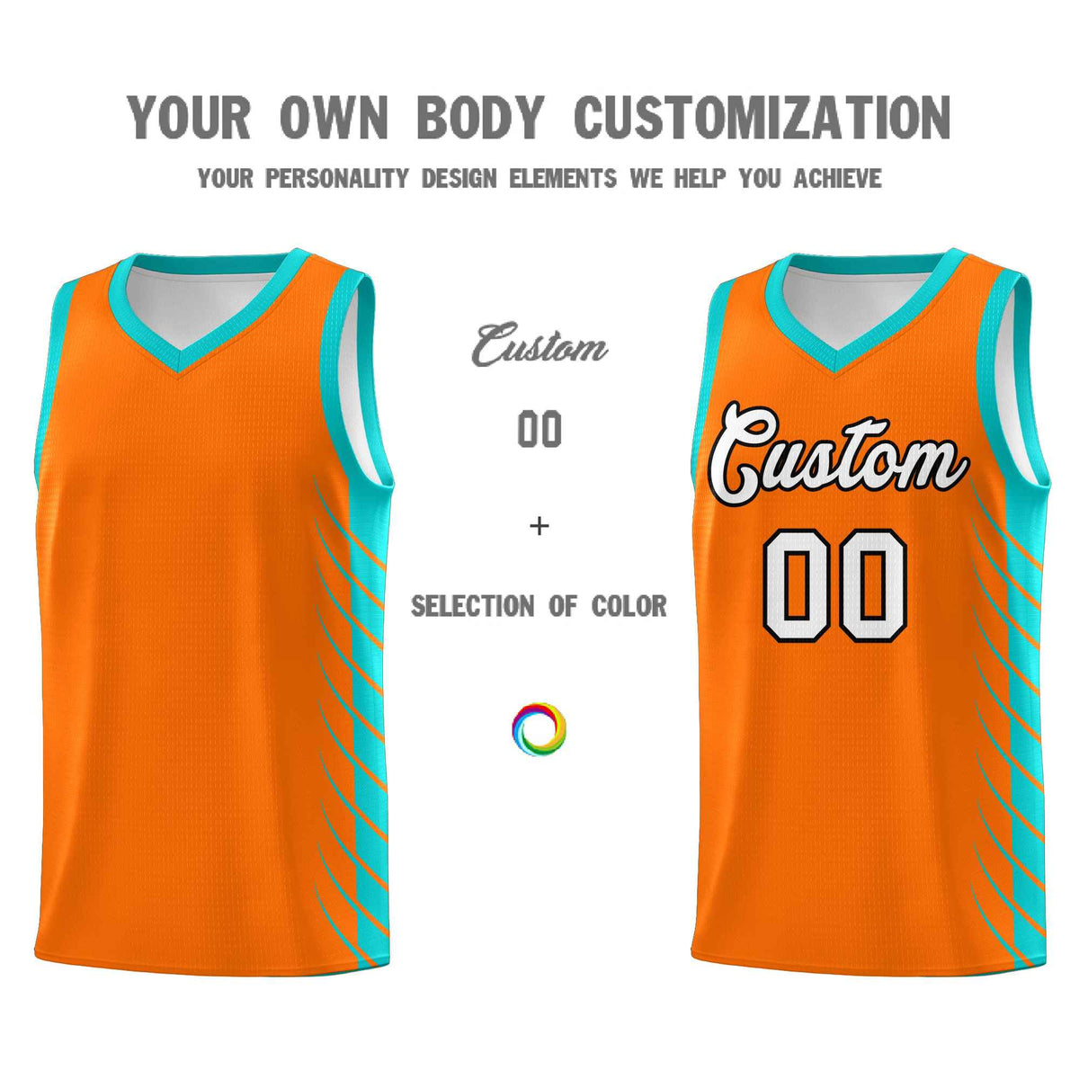 Custom Orange Aqua Personalized Side Symmetrical Line Pattern Sports Uniform Basketball Jersey| KXKSHOP