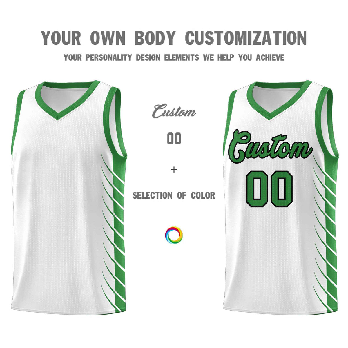 Custom White Kelly Green Personalized Side Symmetrical Line Pattern Sports Uniform Basketball Jersey| KXKSHOP