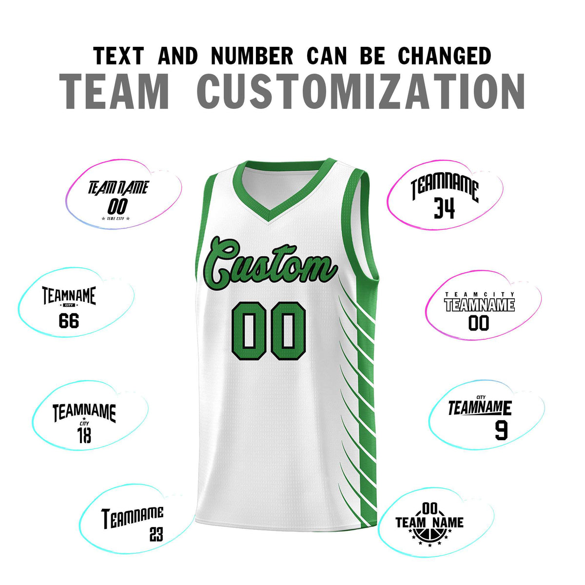 Custom White Kelly Green Personalized Side Symmetrical Line Pattern Sports Uniform Basketball Jersey| KXKSHOP