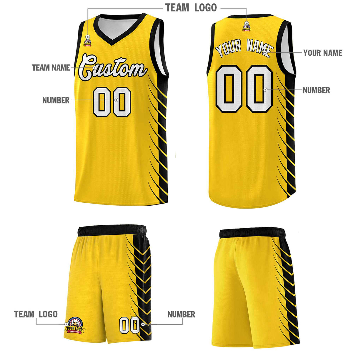 Custom Gold Black Personalized Side Symmetrical Line Pattern Sports Uniform Basketball Jersey