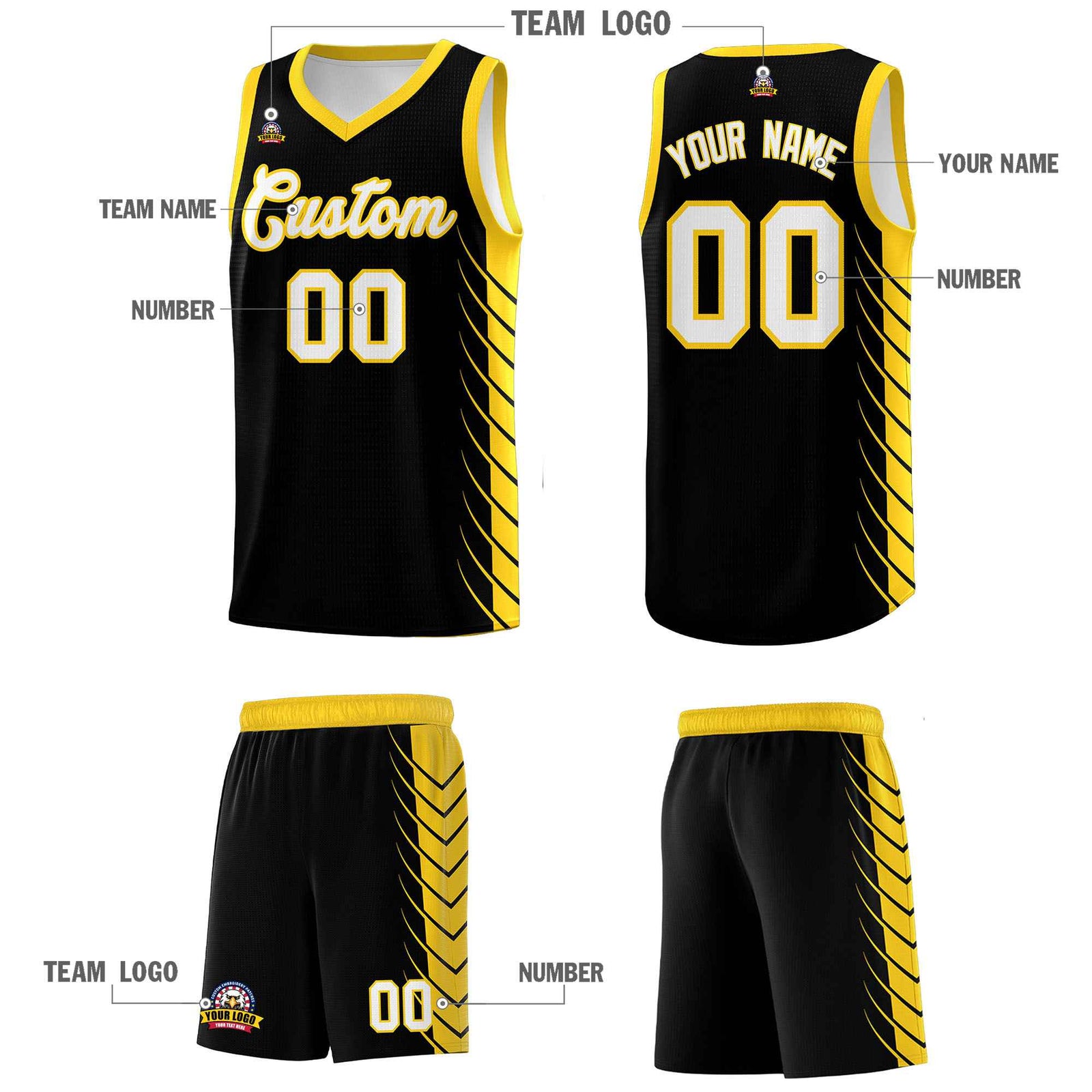 Custom Black Gold Personalized Side Symmetrical Line Pattern Sports Uniform Basketball Jersey| KXKSHOP