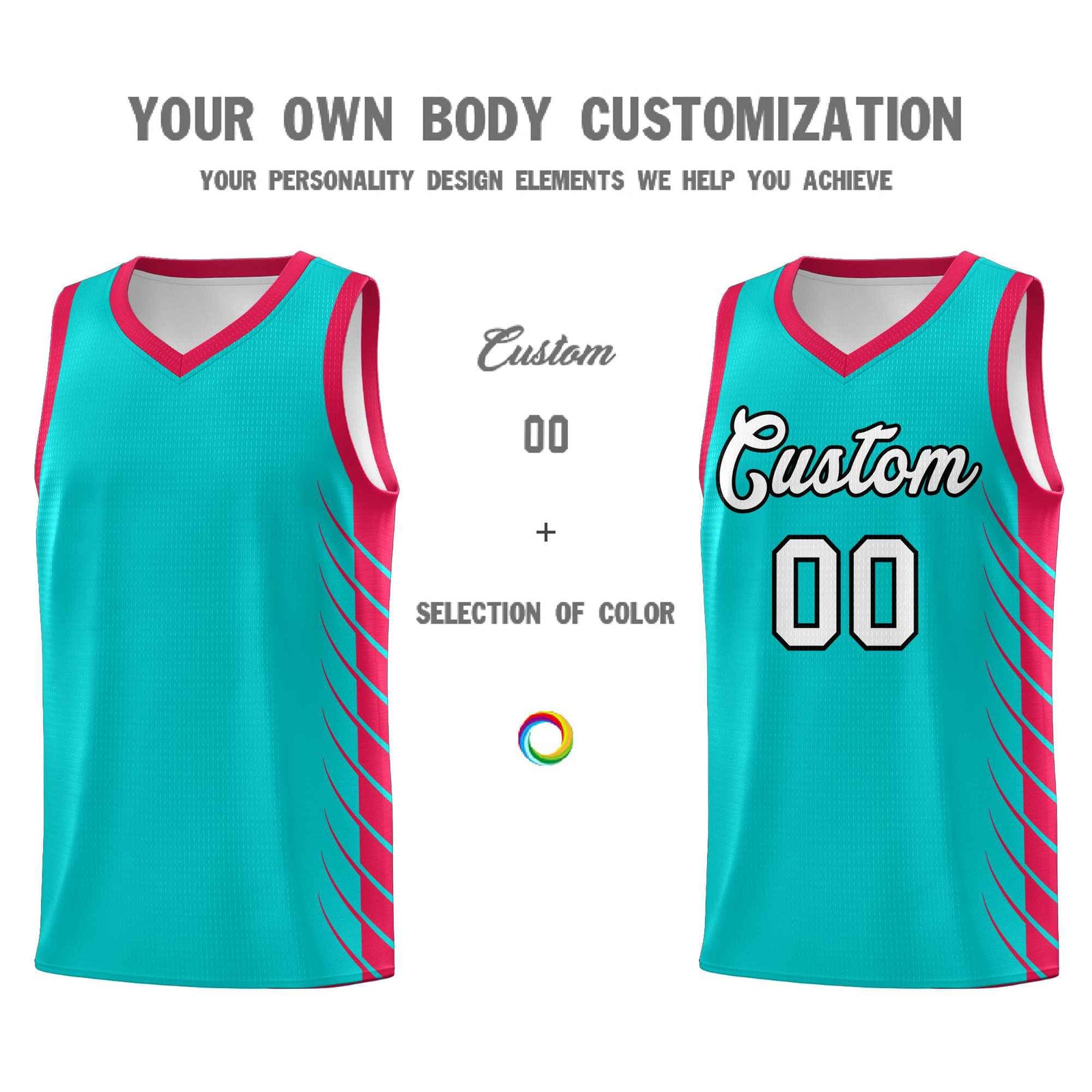 Custom Aqua Red Personalized Side Symmetrical Line Pattern Sports Uniform Basketball Jersey| KXKSHOP