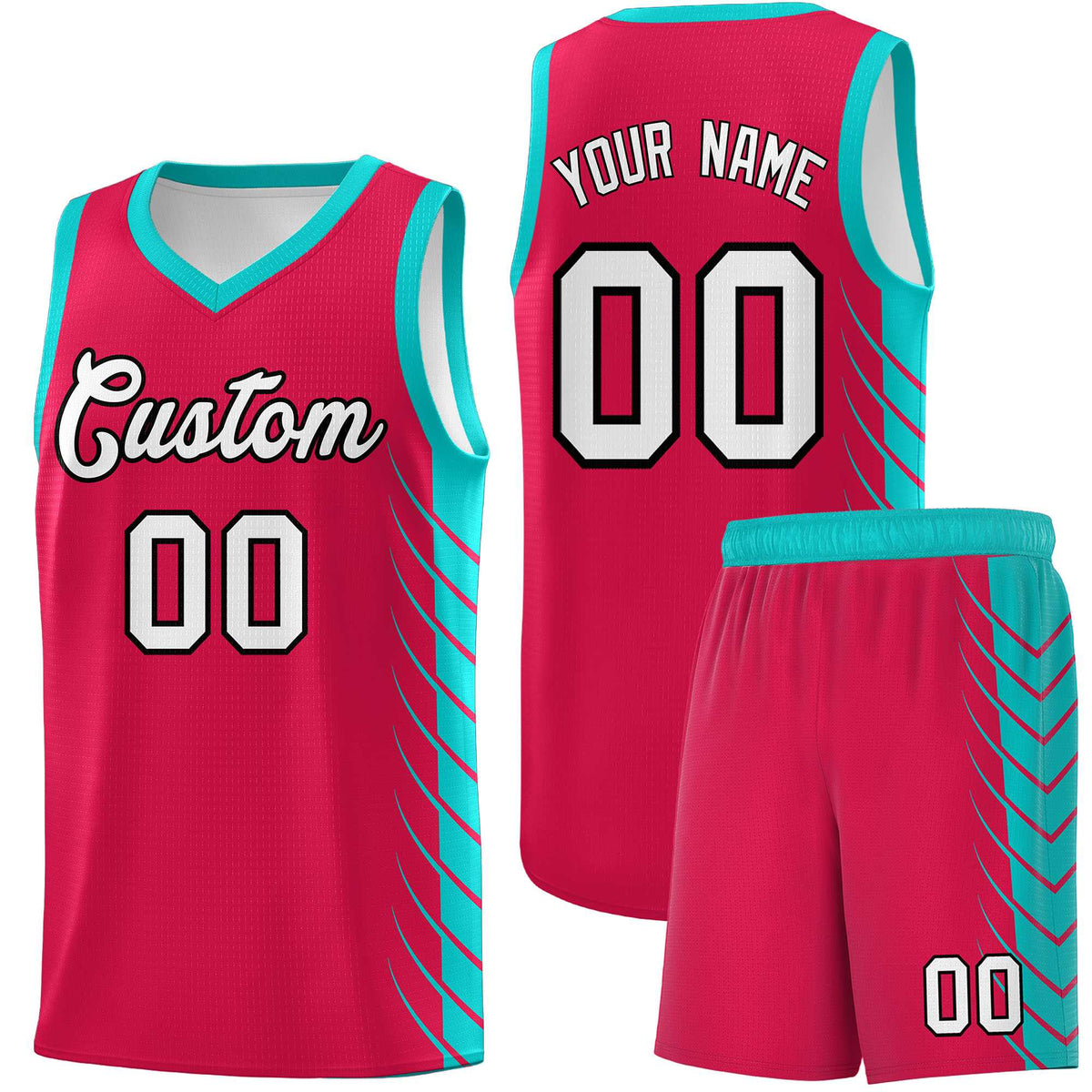 Custom Red Aqua Personalized Side Symmetrical Line Pattern Sports Uniform Basketball Jersey| KXKSHOP