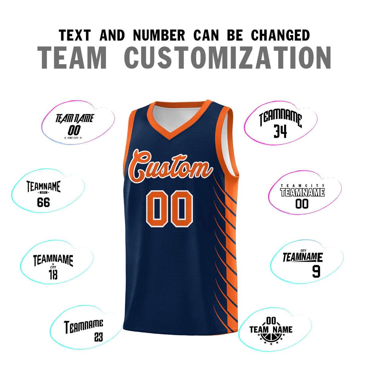 Custom Navy Orange Personalized Side Symmetrical Line Pattern Sports Uniform Basketball Jersey| KXKSHOP