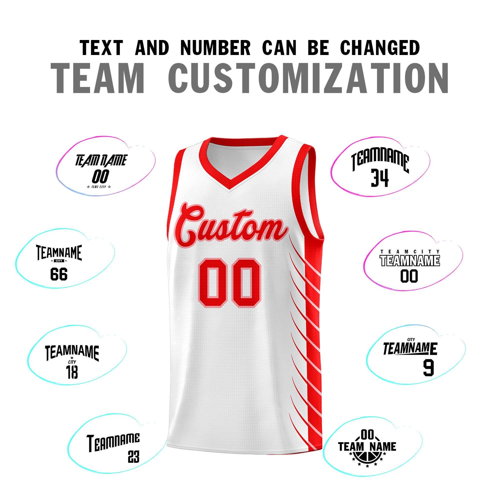 Custom White Light Red Personalized Side Symmetrical Line Pattern Sports Uniform Basketball Jersey| KXKSHOP
