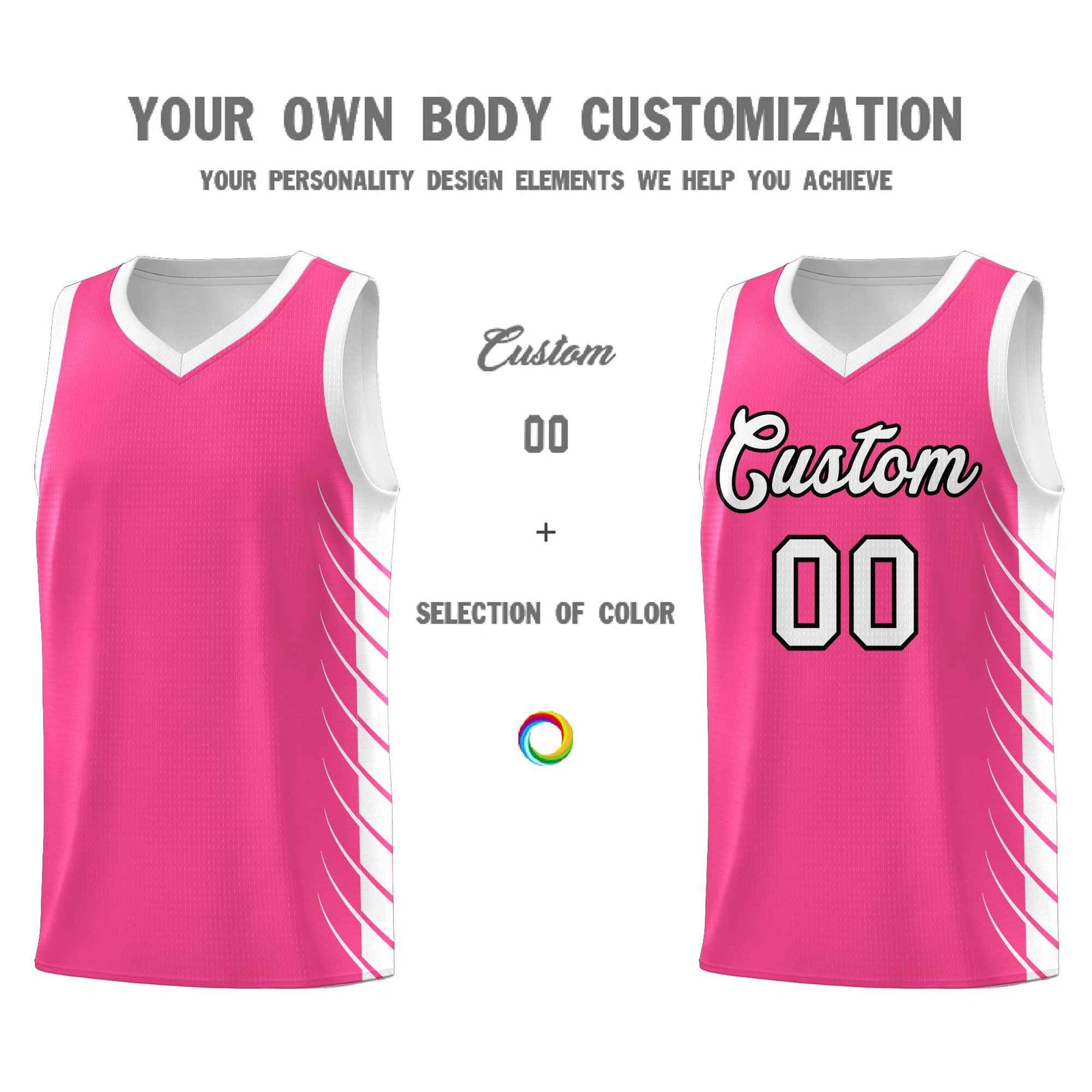 Custom Pink White Personalized Side Symmetrical Line Pattern Sports Uniform Basketball Jersey| KXKSHOP