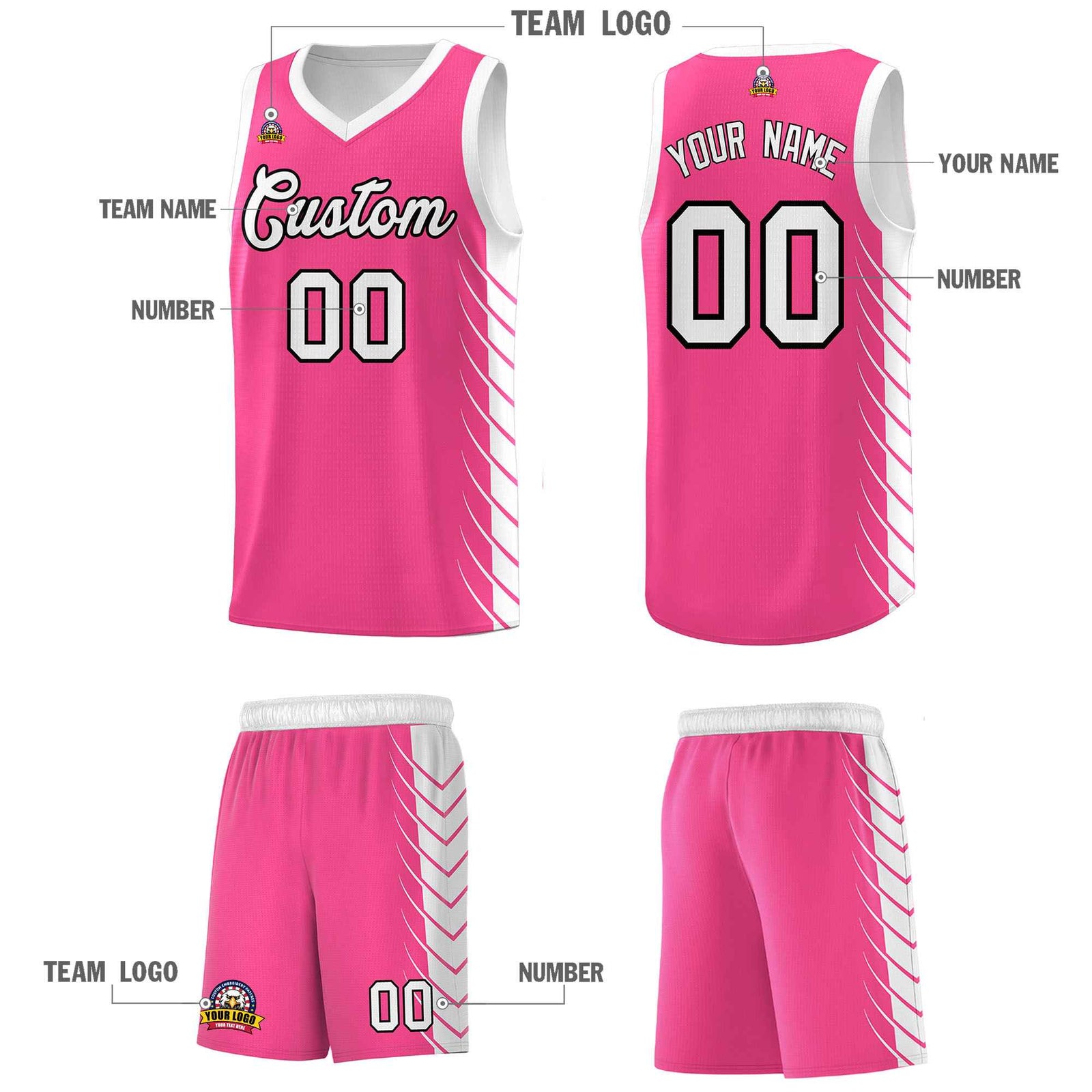 Custom Pink White Personalized Side Symmetrical Line Pattern Sports Uniform Basketball Jersey| KXKSHOP
