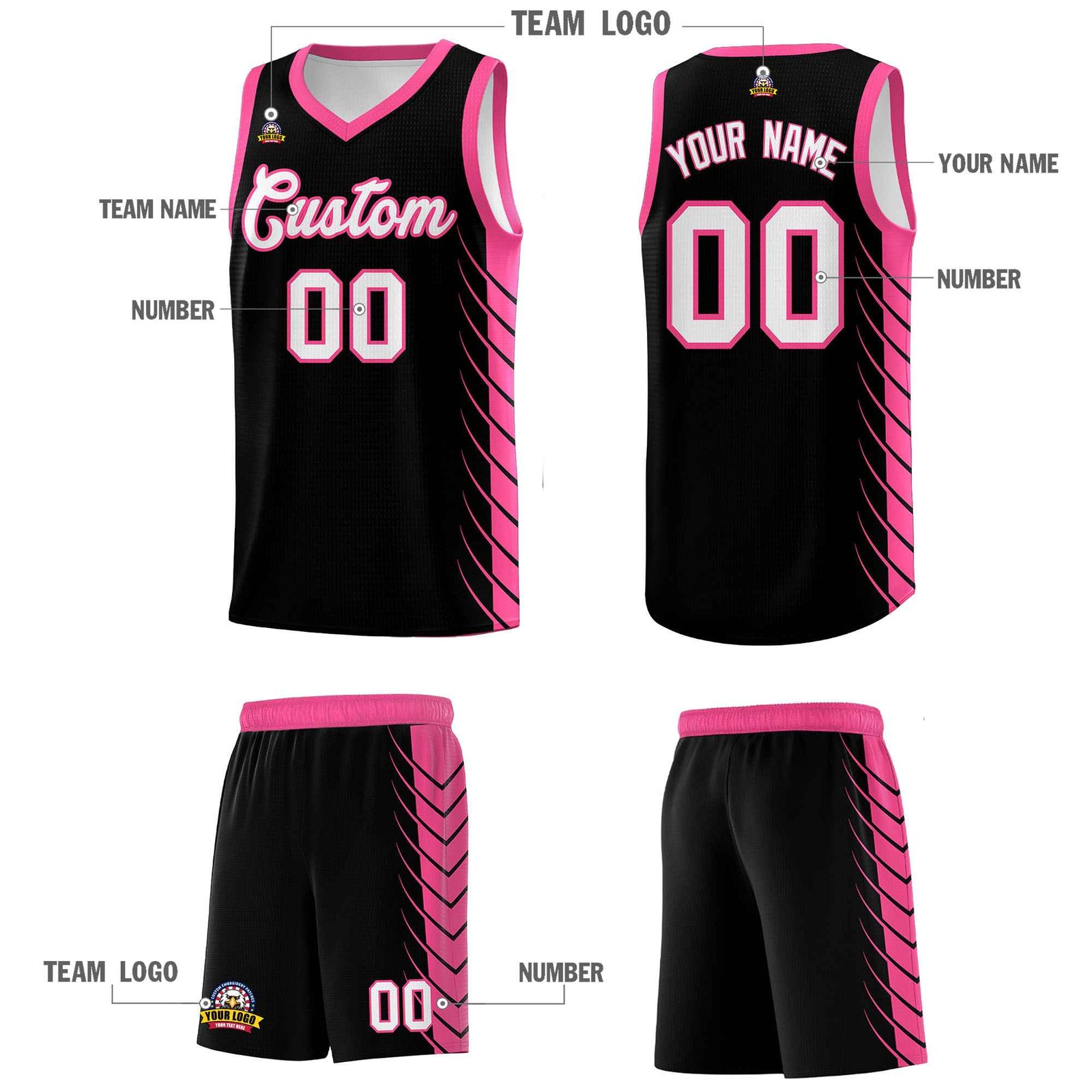 Custom Black Pink Personalized Side Symmetrical Line Pattern Sports Uniform Basketball Jersey| KXKSHOP