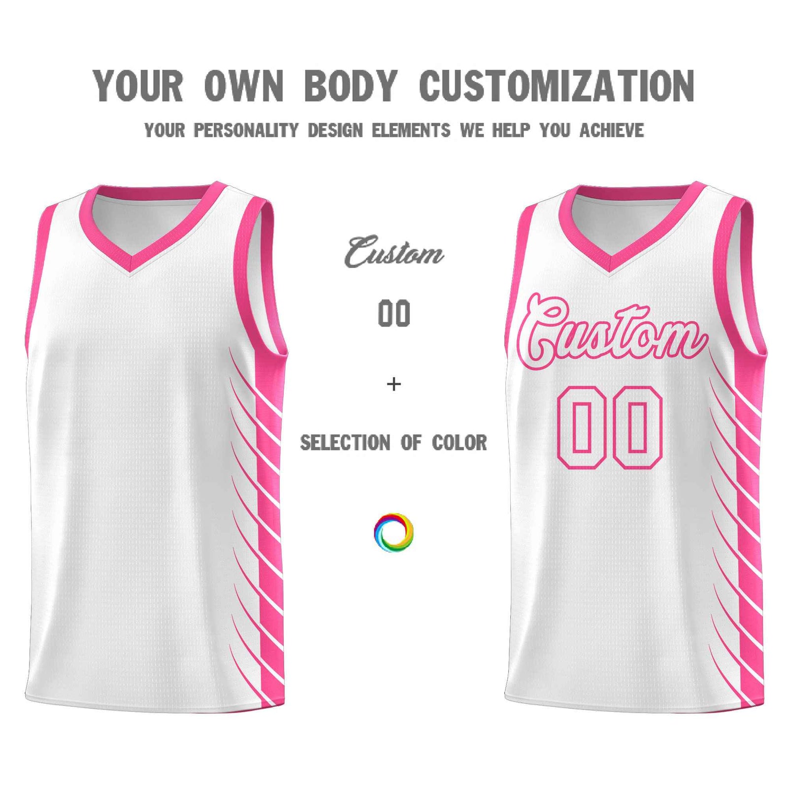 Custom White Pink Personalized Side Symmetrical Line Pattern Sports Uniform Basketball Jersey| KXKSHOP
