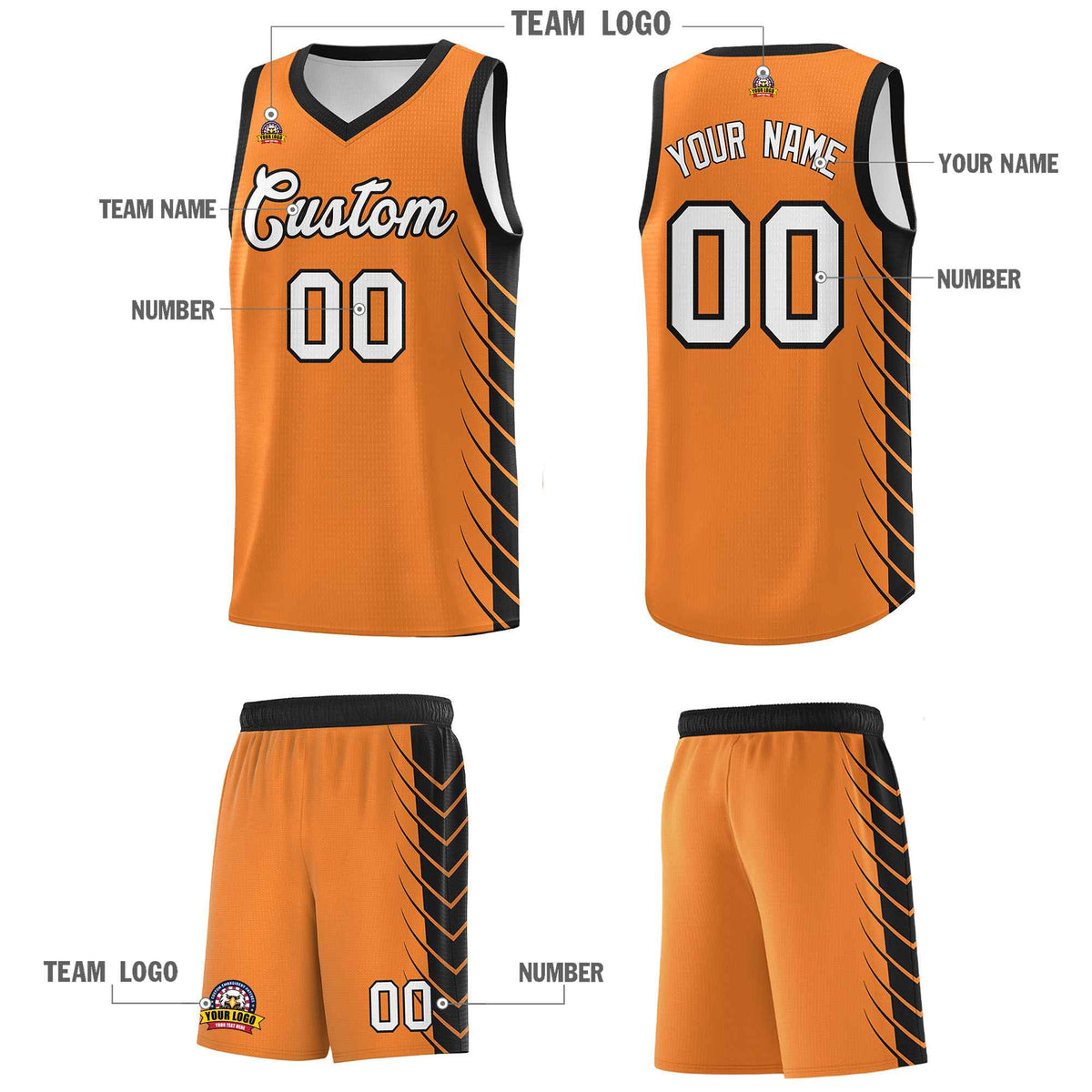 Custom Gold Orange Black Personalized Side Symmetrical Line Pattern Sports Uniform Basketball Jersey
