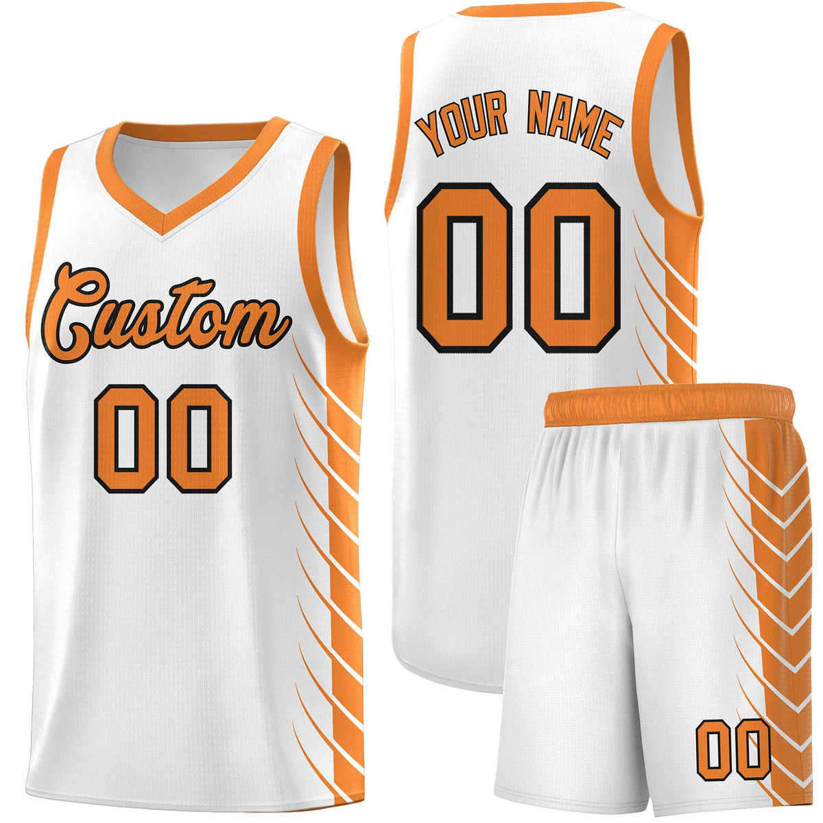 Custom White Gold Orange Personalized Side Symmetrical Line Pattern Sports Uniform Basketball Jersey| KXKSHOP