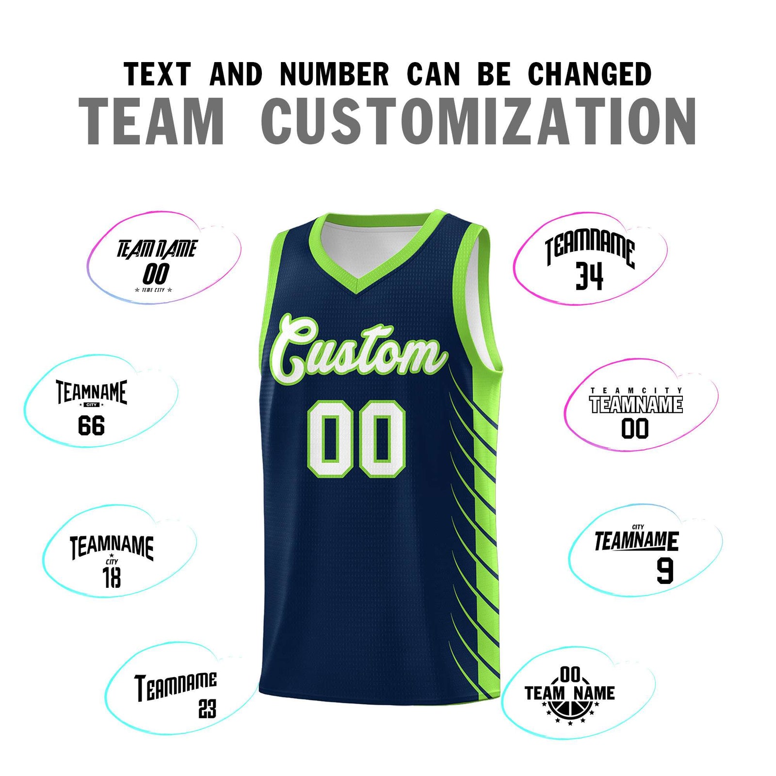 Custom Navy Fluorescent Green Personalized Side Symmetrical Line Pattern Sports Uniform Basketball Jersey| KXKSHOP
