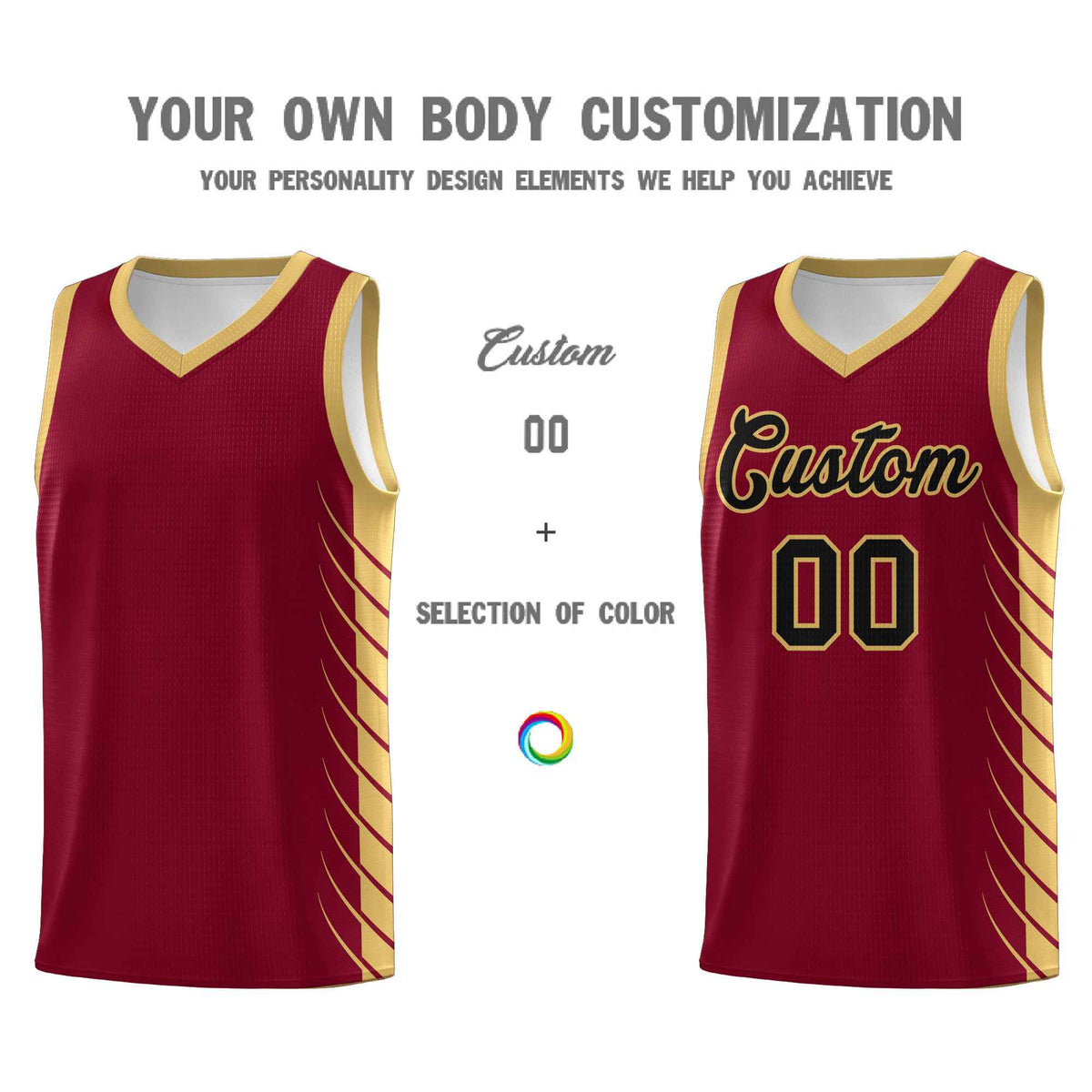Custom Crimson Old Gold Personalized Side Symmetrical Line Pattern Sports Uniform Basketball Jersey| KXKSHOP