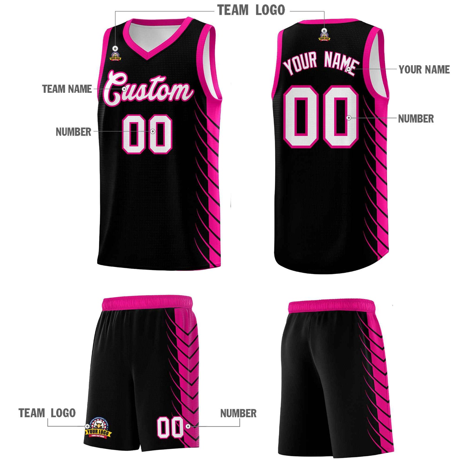 Custom Black Pink Personalized Side Symmetrical Line Pattern Sports Uniform Basketball Jersey| KXKSHOP