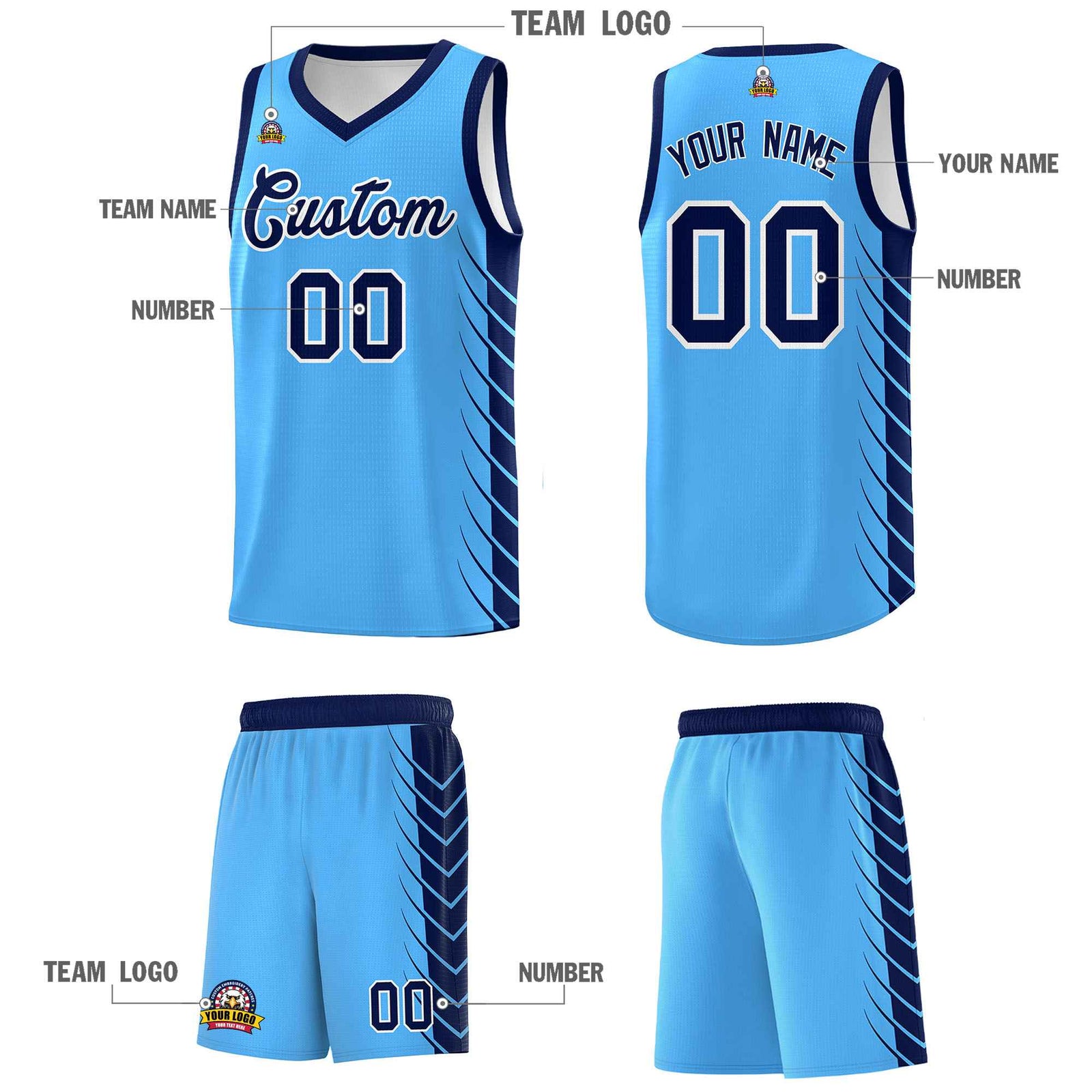 Custom Powder Blue Navy Personalized Side Symmetrical Line Pattern Sports Uniform Basketball Jersey| KXKSHOP