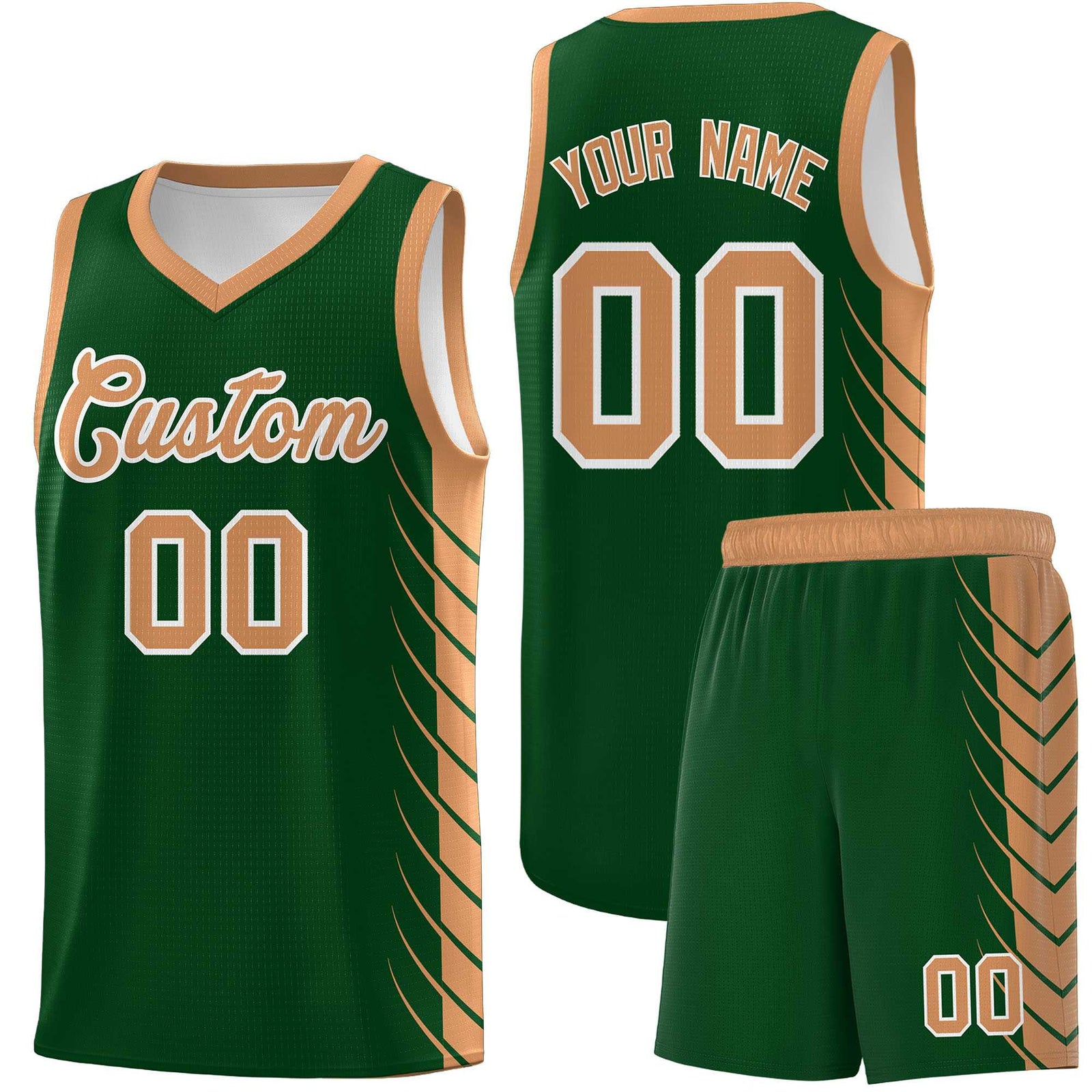 Custom Green Buckskin Brown Personalized Side Symmetrical Line Pattern Sports Uniform Basketball Jersey| KXKSHOP