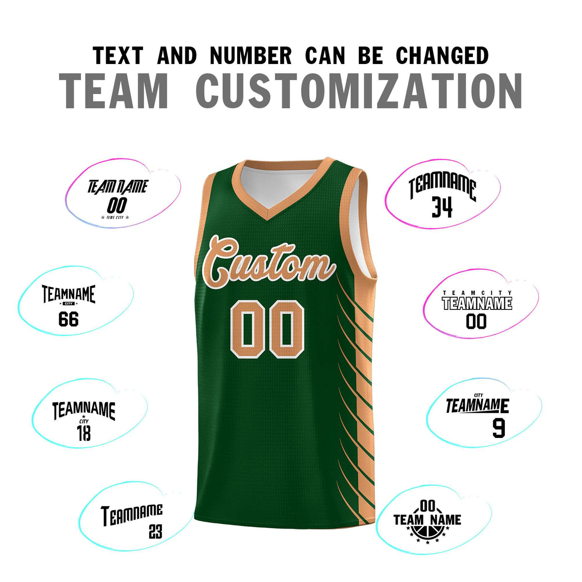 Custom Green Buckskin Brown Personalized Side Symmetrical Line Pattern Sports Uniform Basketball Jersey| KXKSHOP