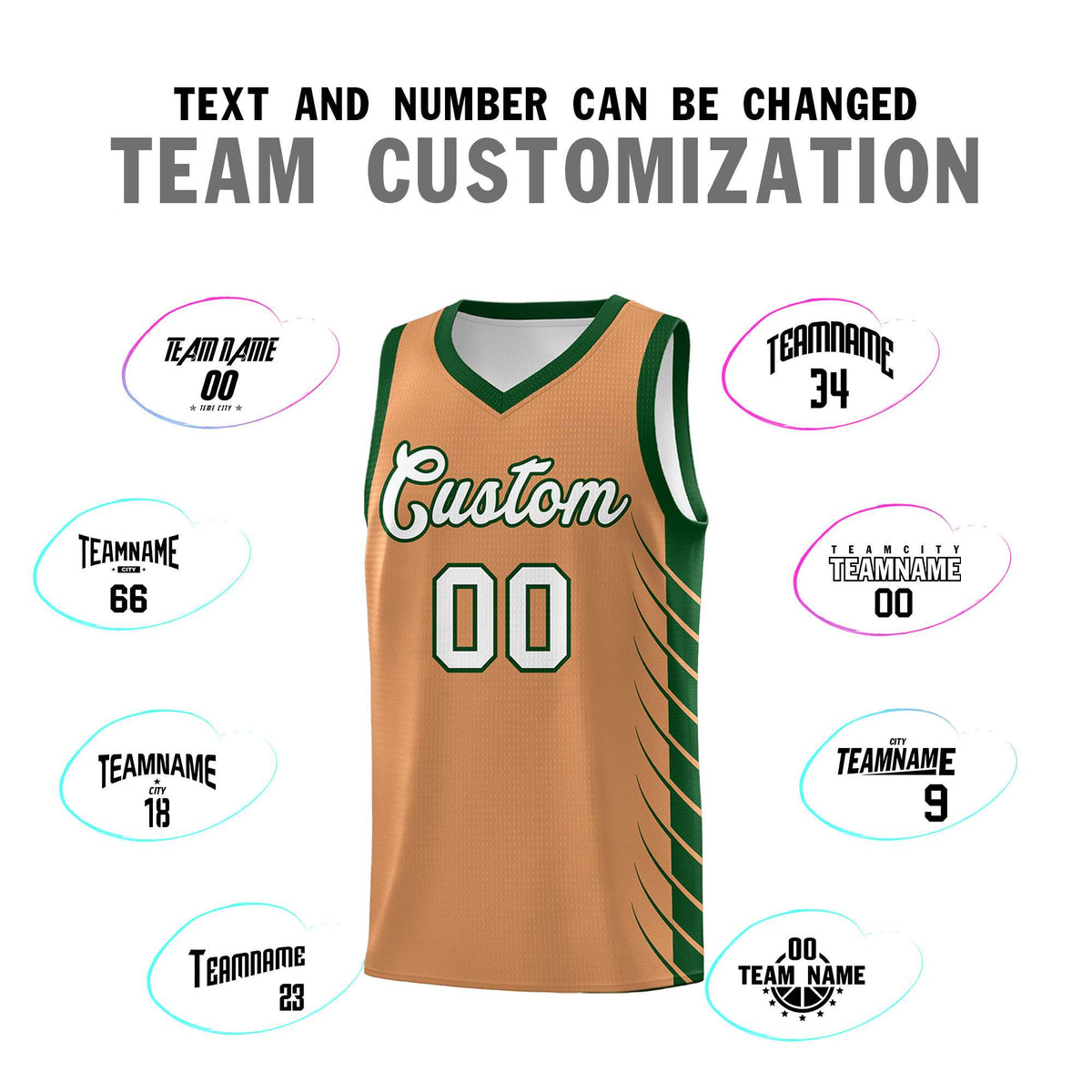 Custom Buckskin Brown Green Personalized Side Symmetrical Line Pattern Sports Uniform Basketball Jersey| KXKSHOP