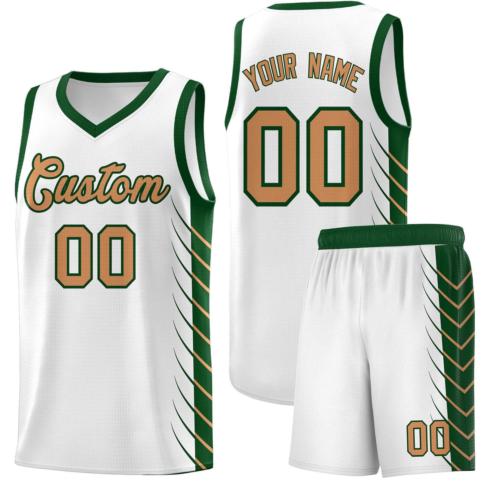 Custom White Green Personalized Side Symmetrical Line Pattern Sports Uniform Basketball Jersey| KXKSHOP