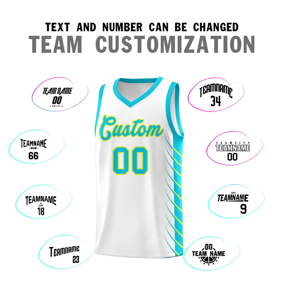 Custom White Sky Blue Personalized Side Symmetrical Line Pattern Sports Uniform Basketball Jersey| KXKSHOP
