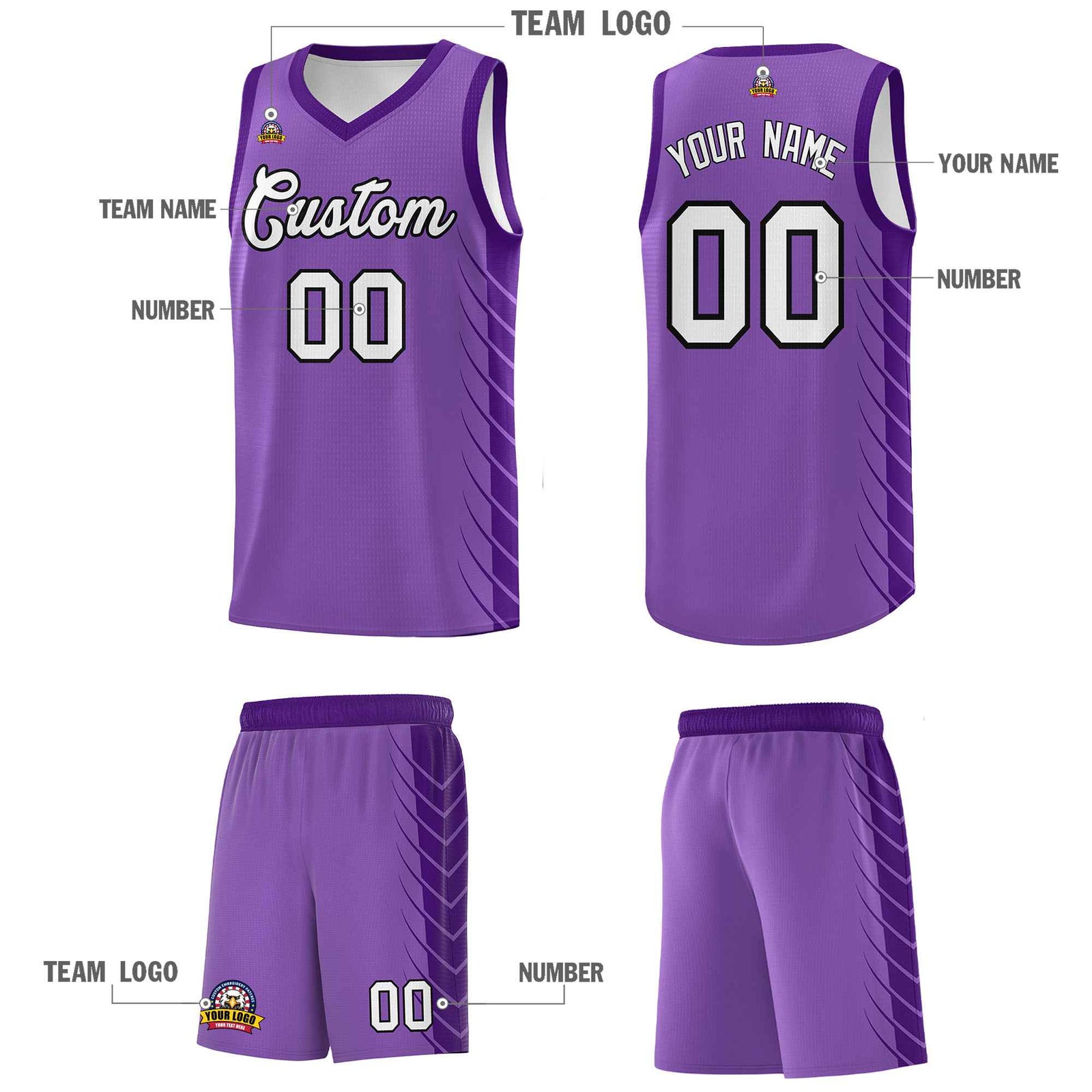 Custom Light Purple Purple Personalized Side Symmetrical Line Pattern Sports Uniform Basketball Jersey| KXKSHOP