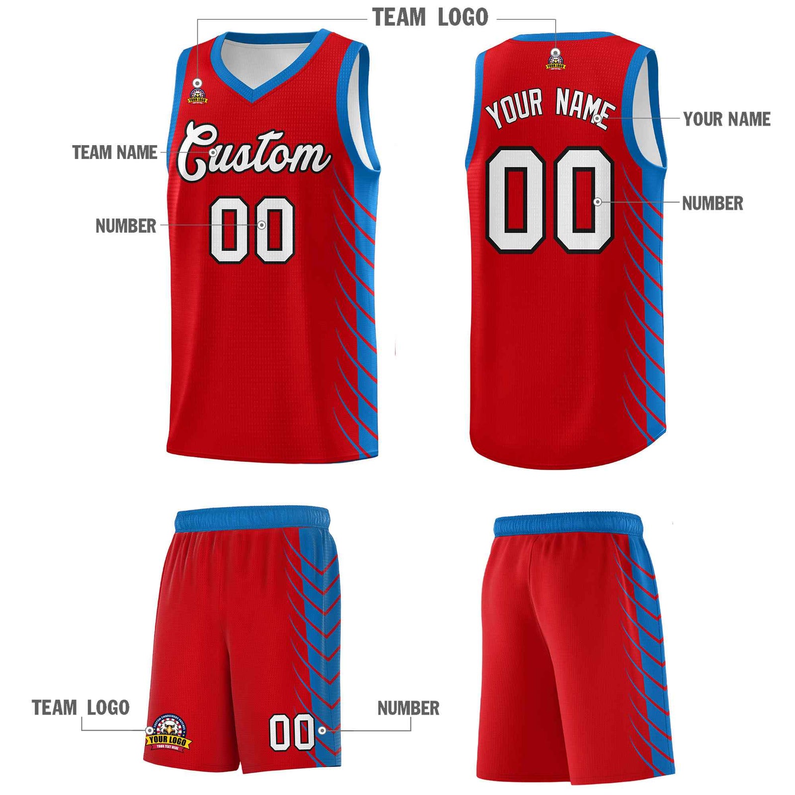 Custom Red Royal Personalized Side Symmetrical Line Pattern Sports Uniform Basketball Jersey| KXKSHOP