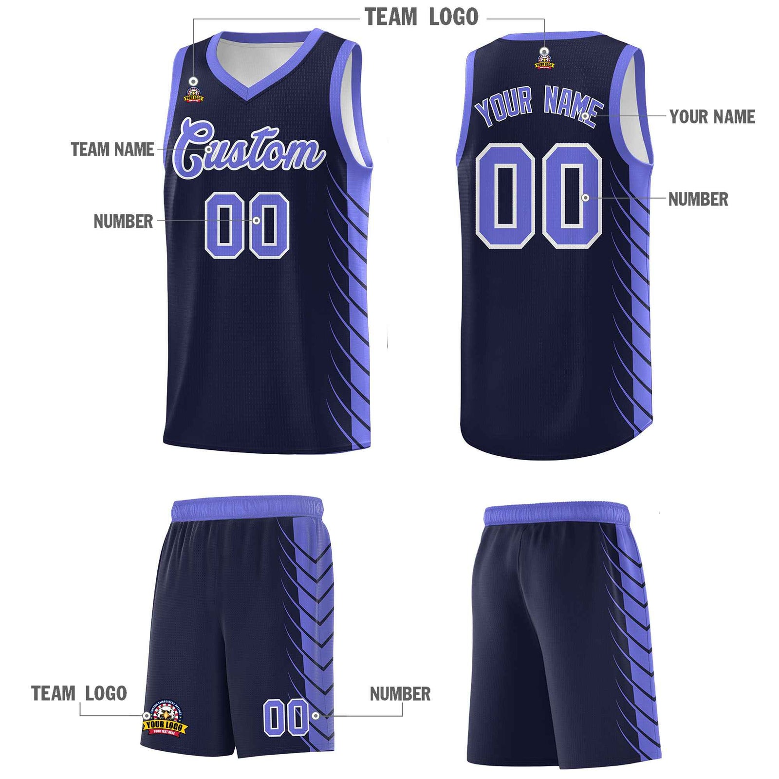 Custom Navy Purple Personalized Side Symmetrical Line Pattern Sports Uniform Basketball Jersey| KXKSHOP