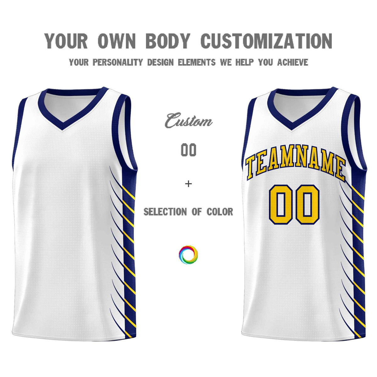 Custom White Navy Personalized Side Symmetrical Line Pattern Sports Uniform Basketball Jersey